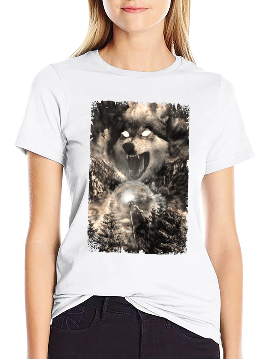 Wolf Graphic Print Black T-Shirt