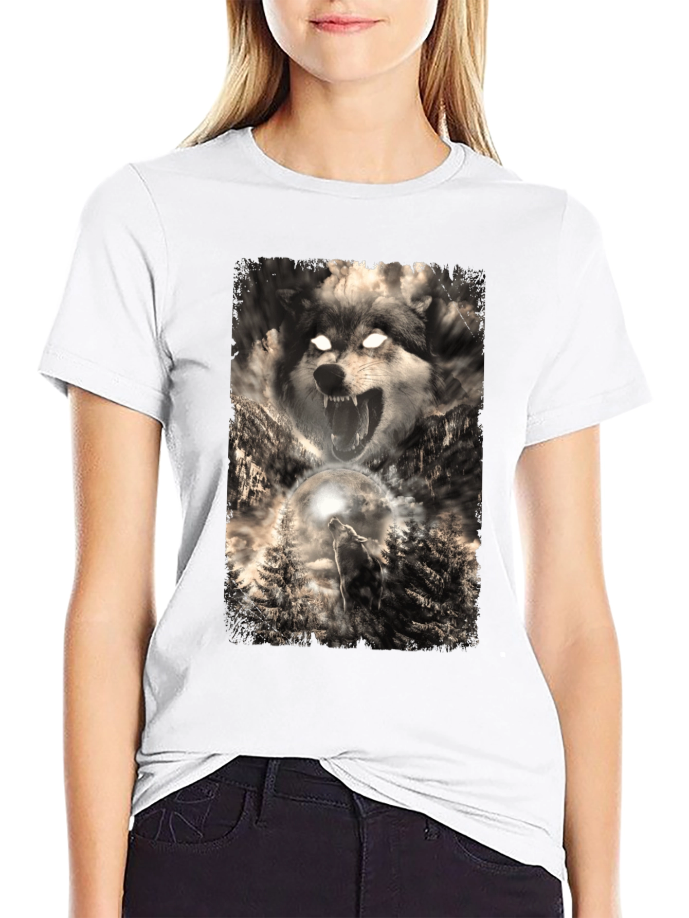 Wolf Graphic Print Black T-Shirt