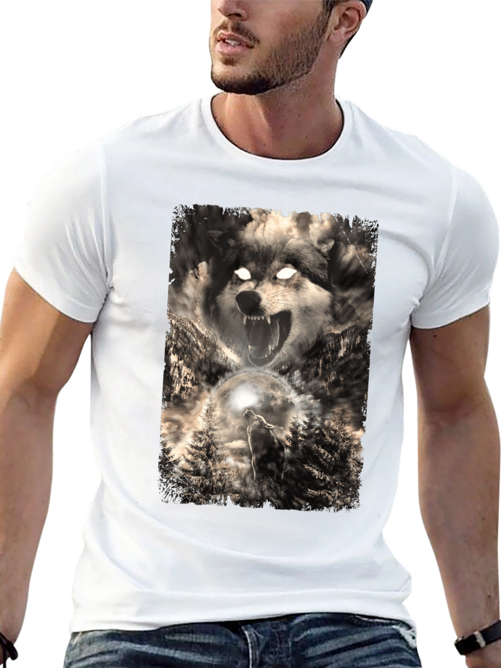 Wolf Graphic Print Black T-Shirt