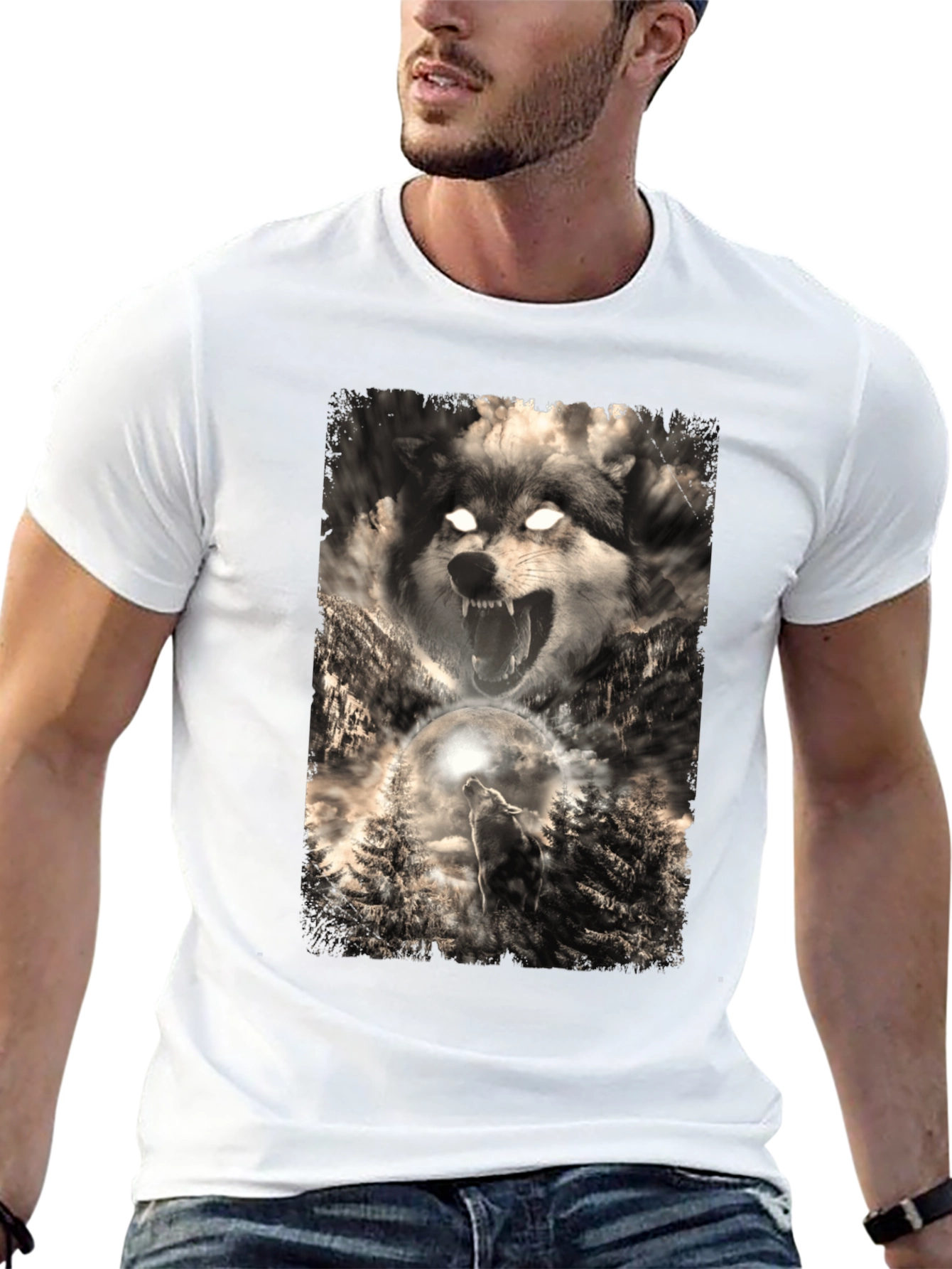 Wolf Graphic Print Black T-Shirt