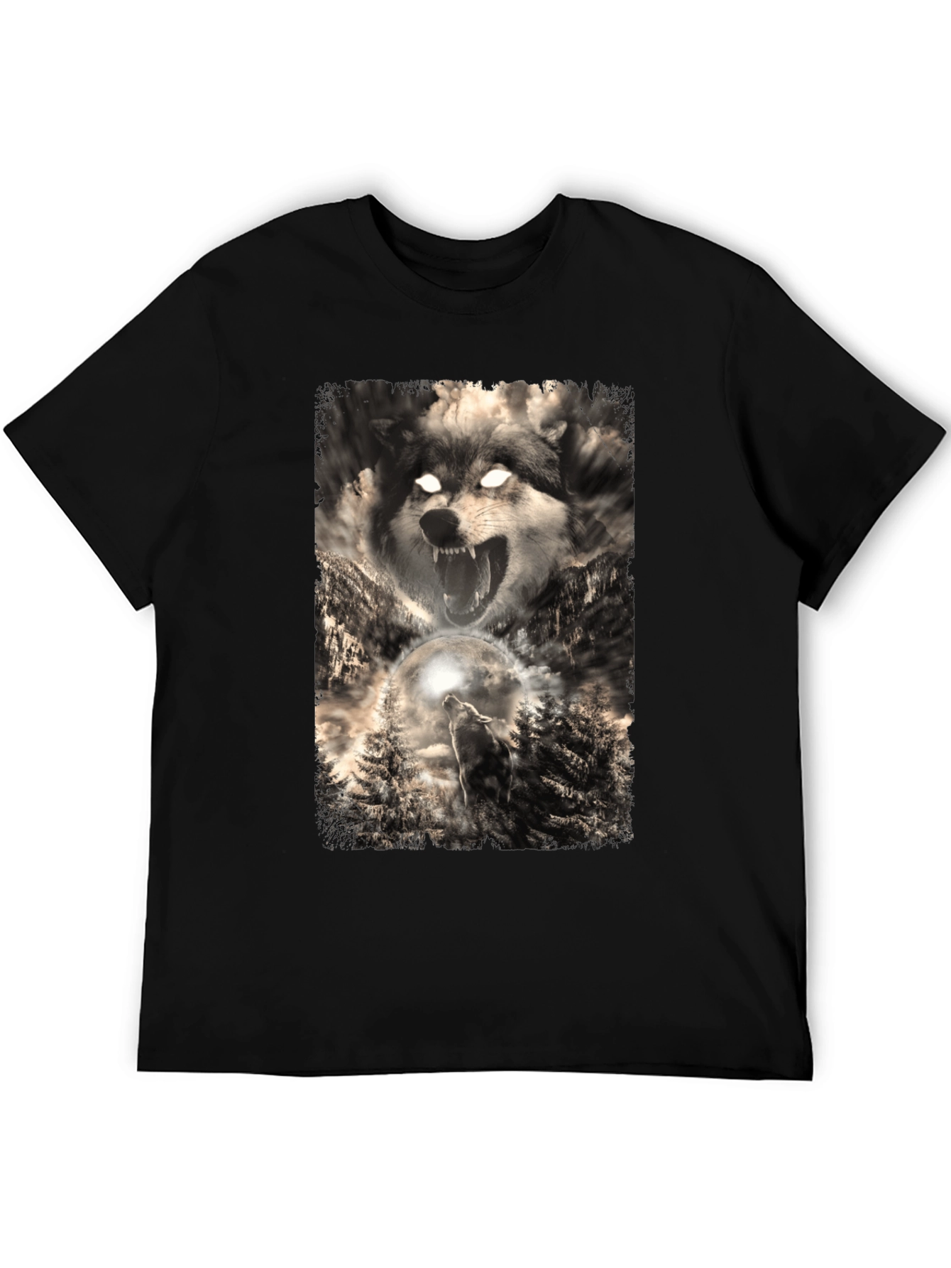 Wolf Graphic Print Black T-Shirt