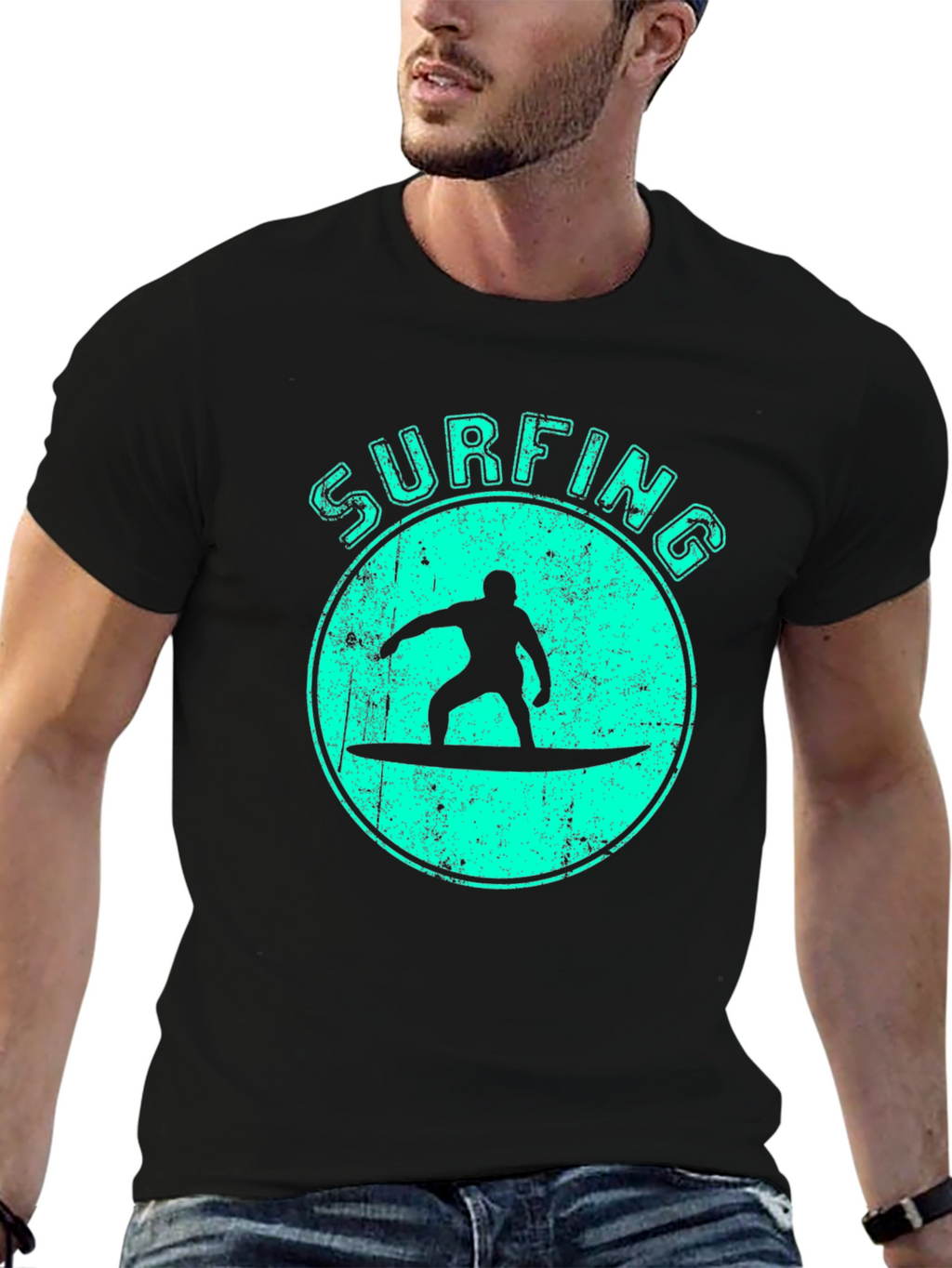 Surfing Silhouette Graphic Tee - Black