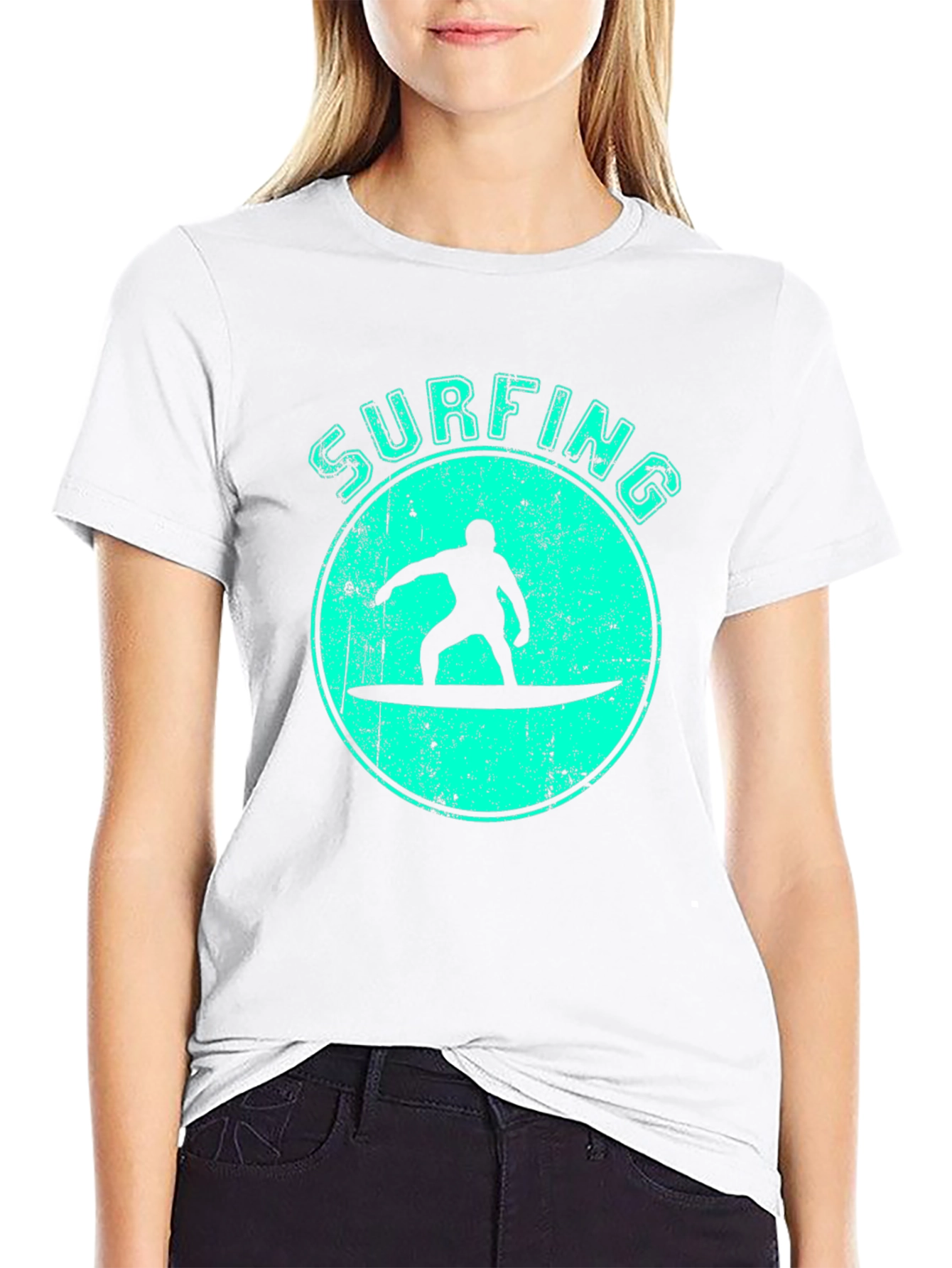 Surfing Silhouette Graphic Tee - Black