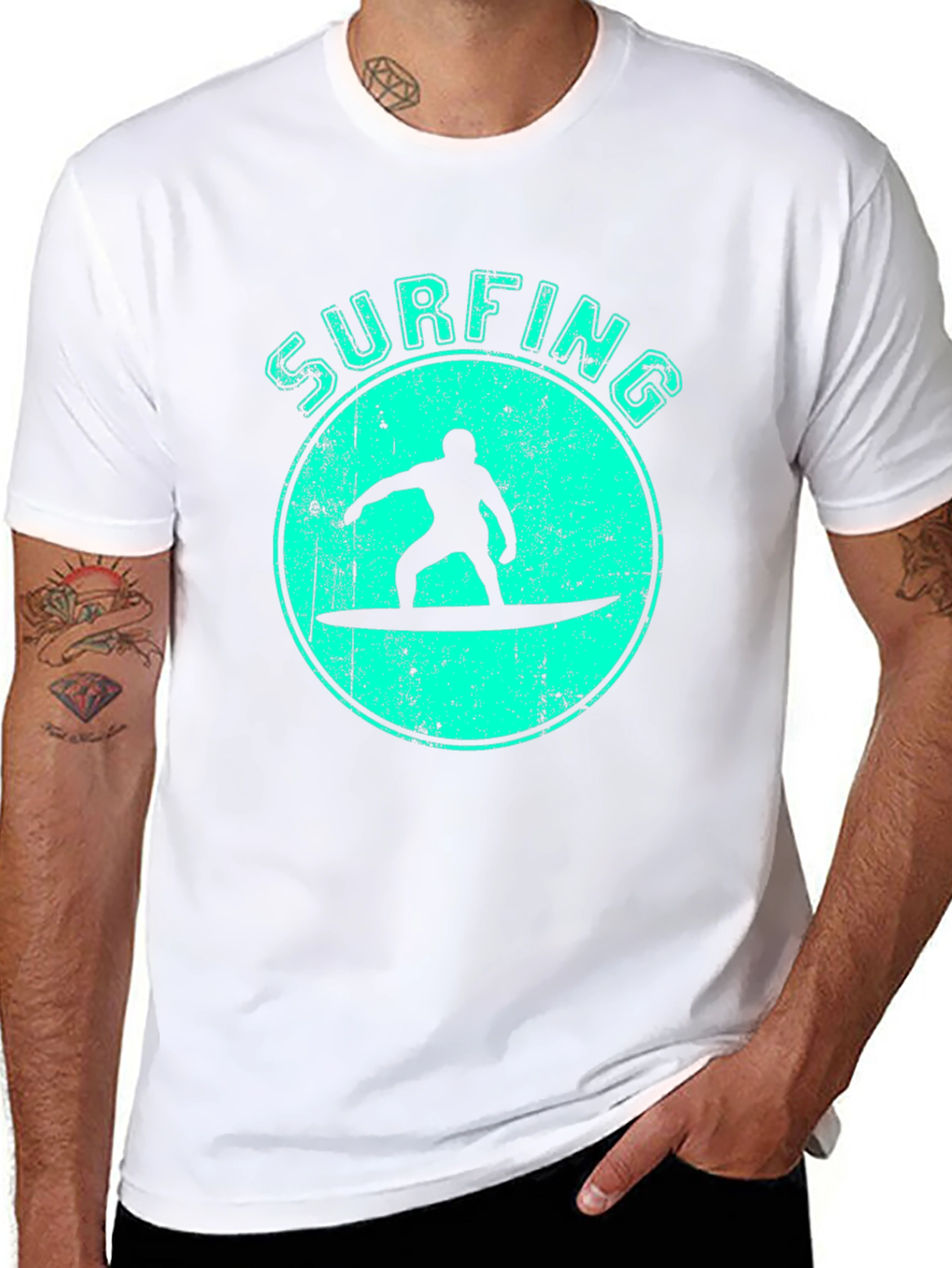 Surfing Silhouette Graphic Tee - Black