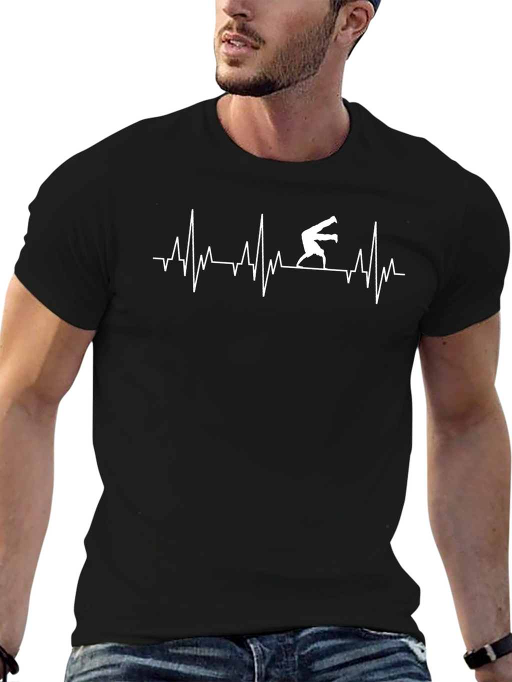 Wrestling Heartbeat T-Shirt - Black Cotton Tee
