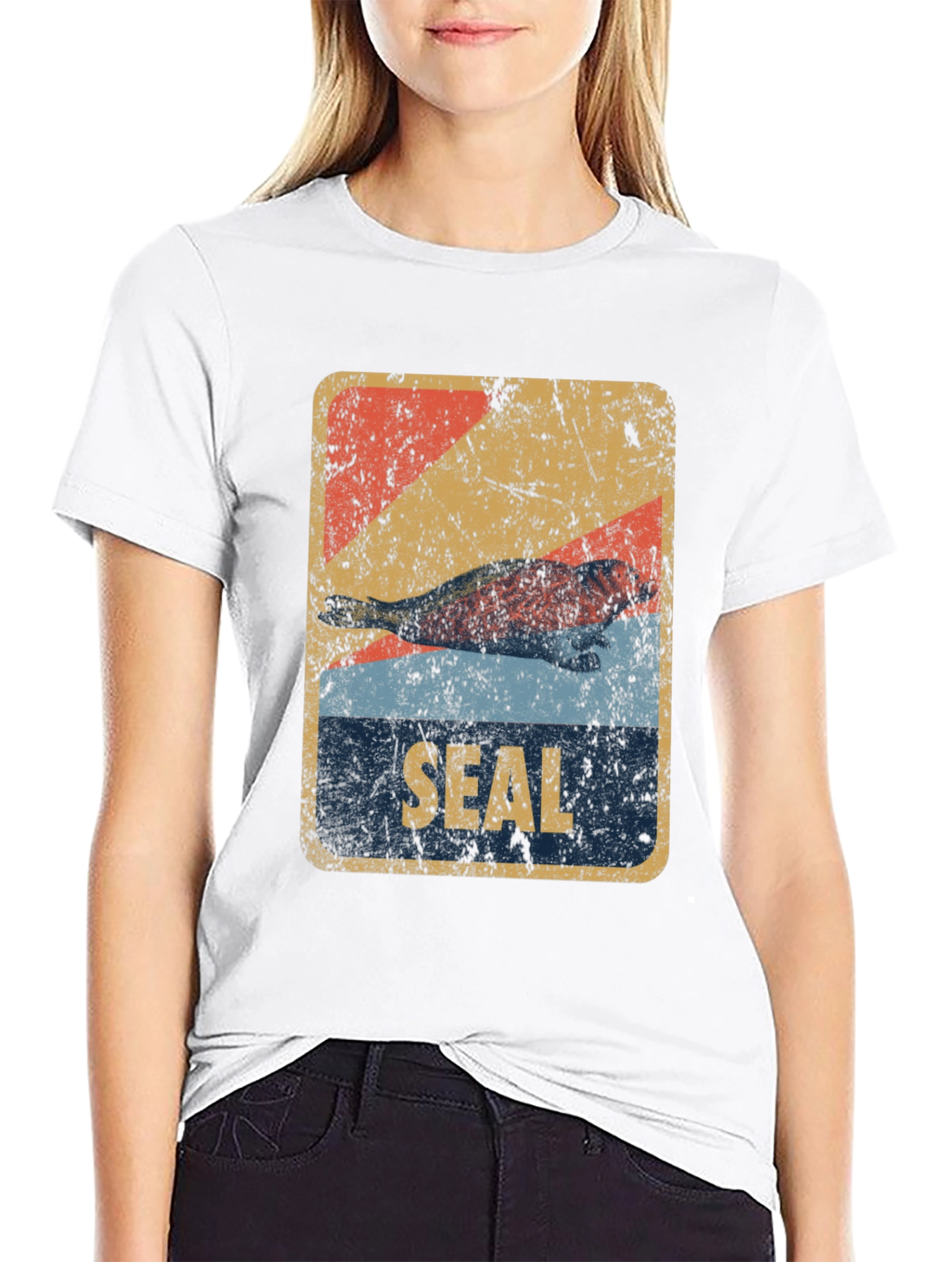 Retro Seal Graphic T-Shirt - Distressed Design
