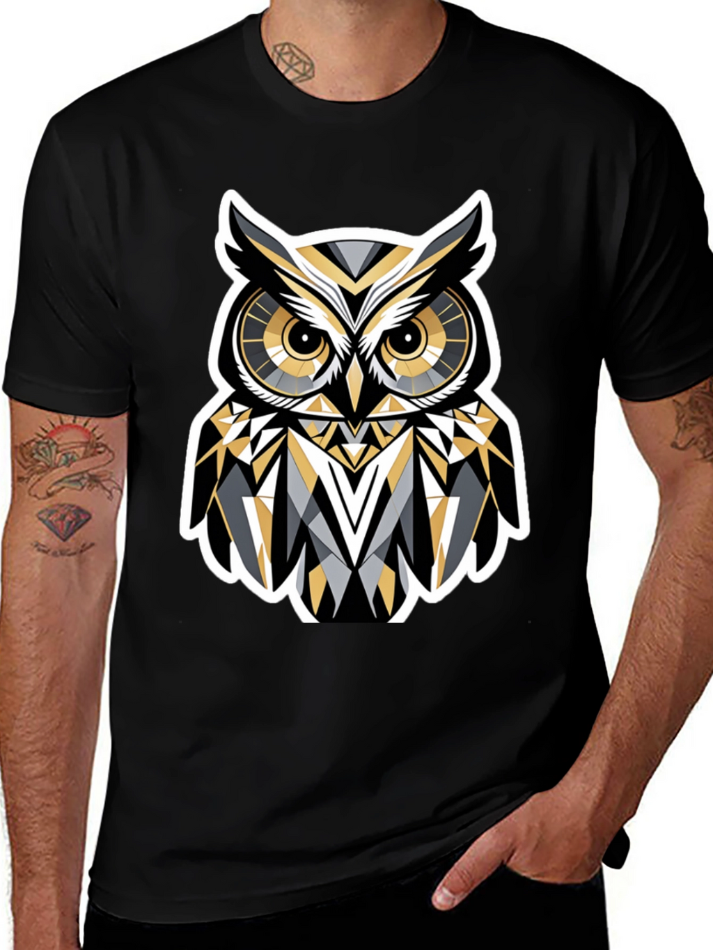Geometric Owl Graphic Print T-Shirt