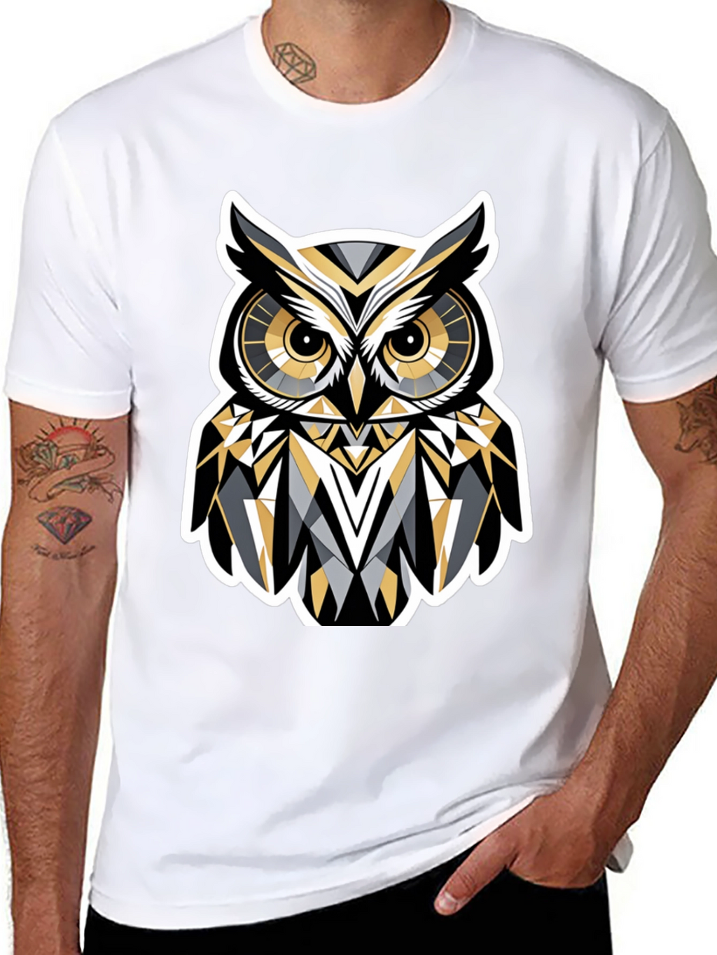 Geometric Owl Graphic Print T-Shirt