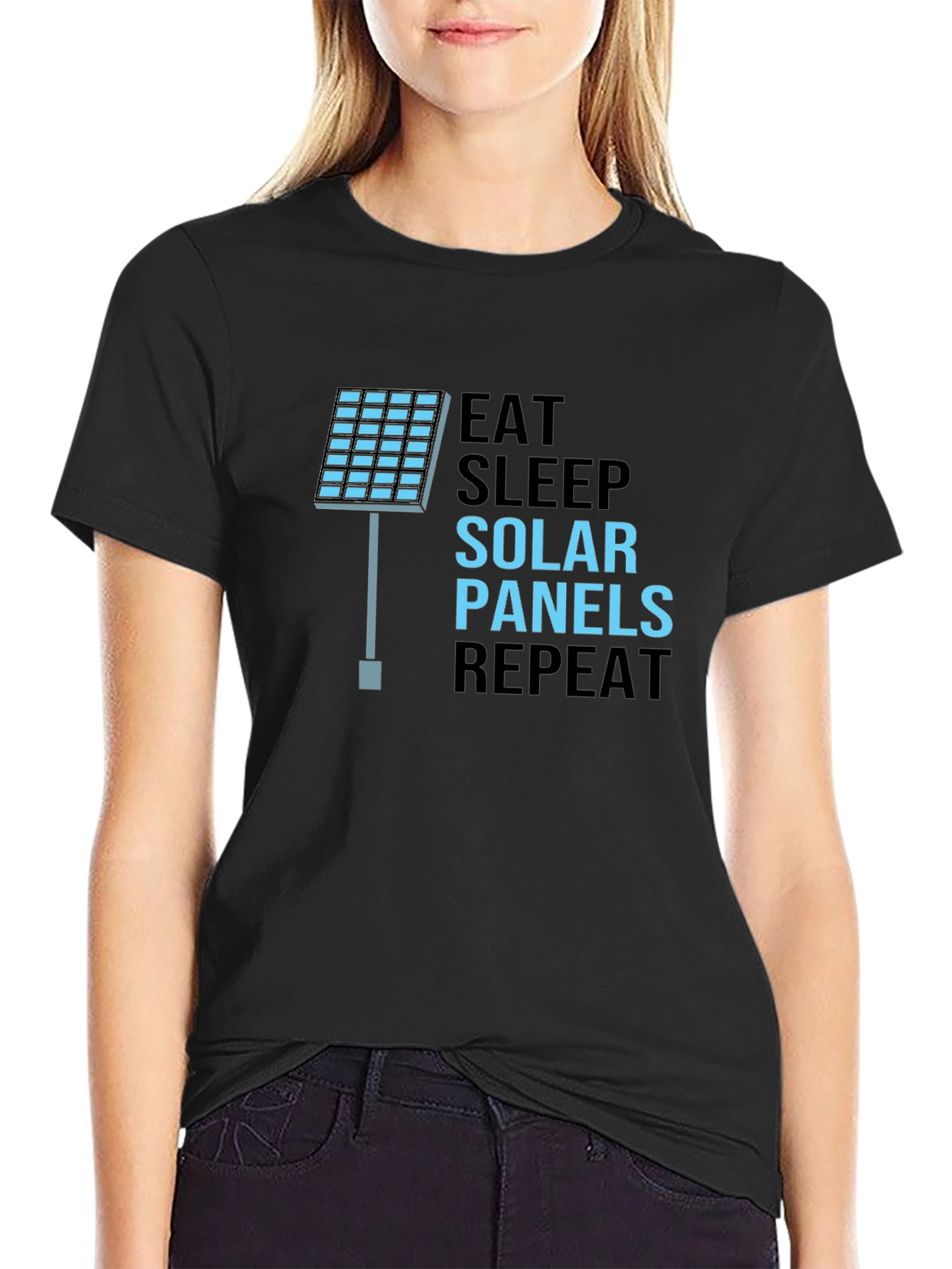 Eat Sleep Solar Panels Repeat Black T-Shirt