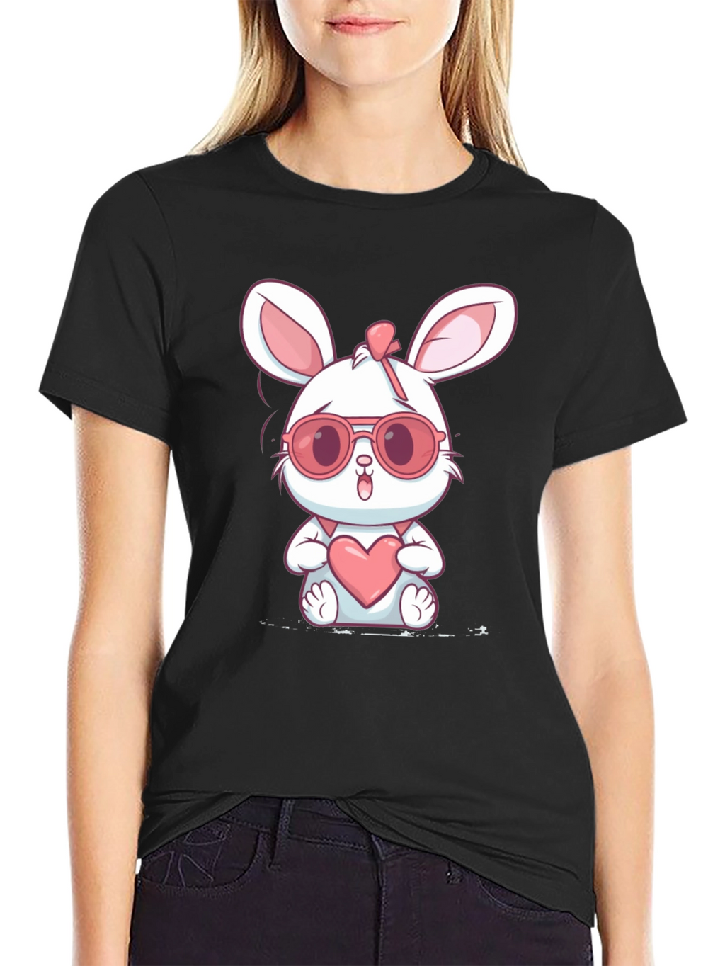 Cute Bunny Heart Graphic T-Shirt