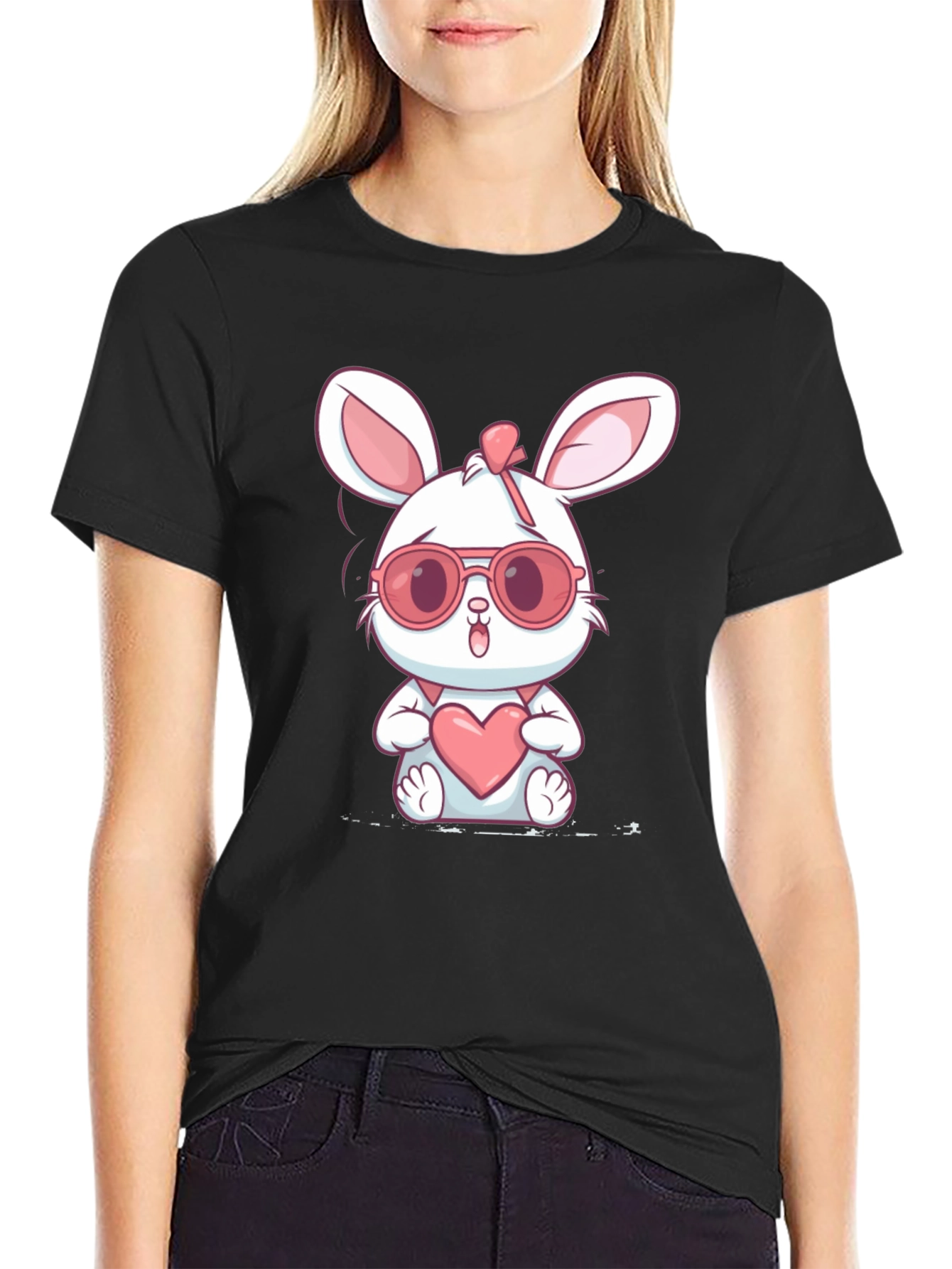 Cute Bunny Heart Graphic T-Shirt