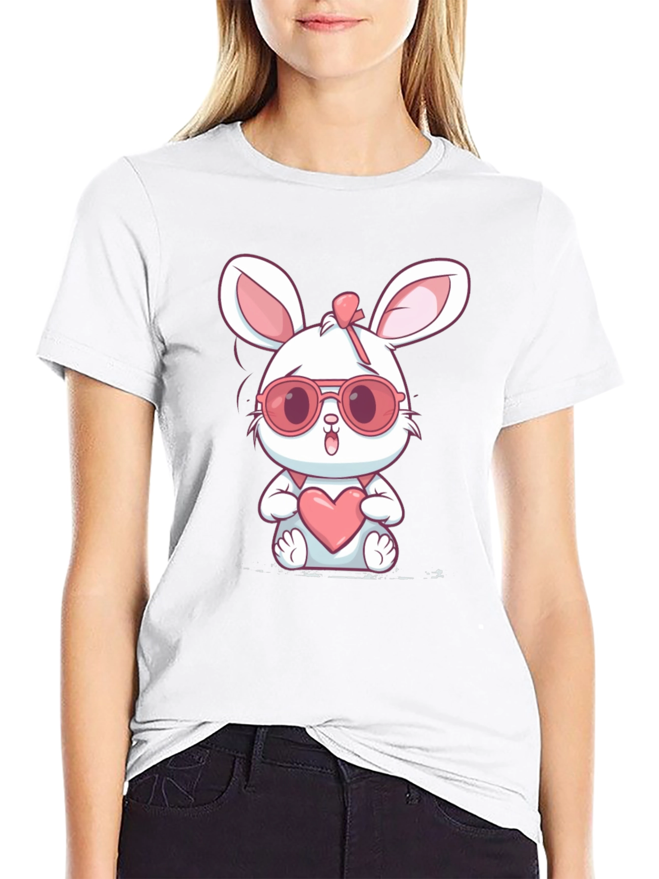 Cute Bunny Heart Graphic T-Shirt