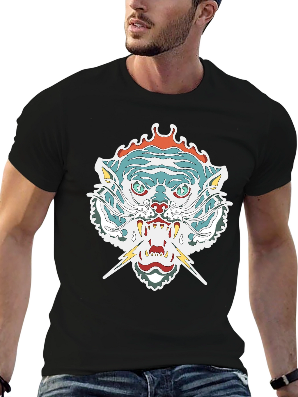 Mens Graphic Tee - Tiger Head Print