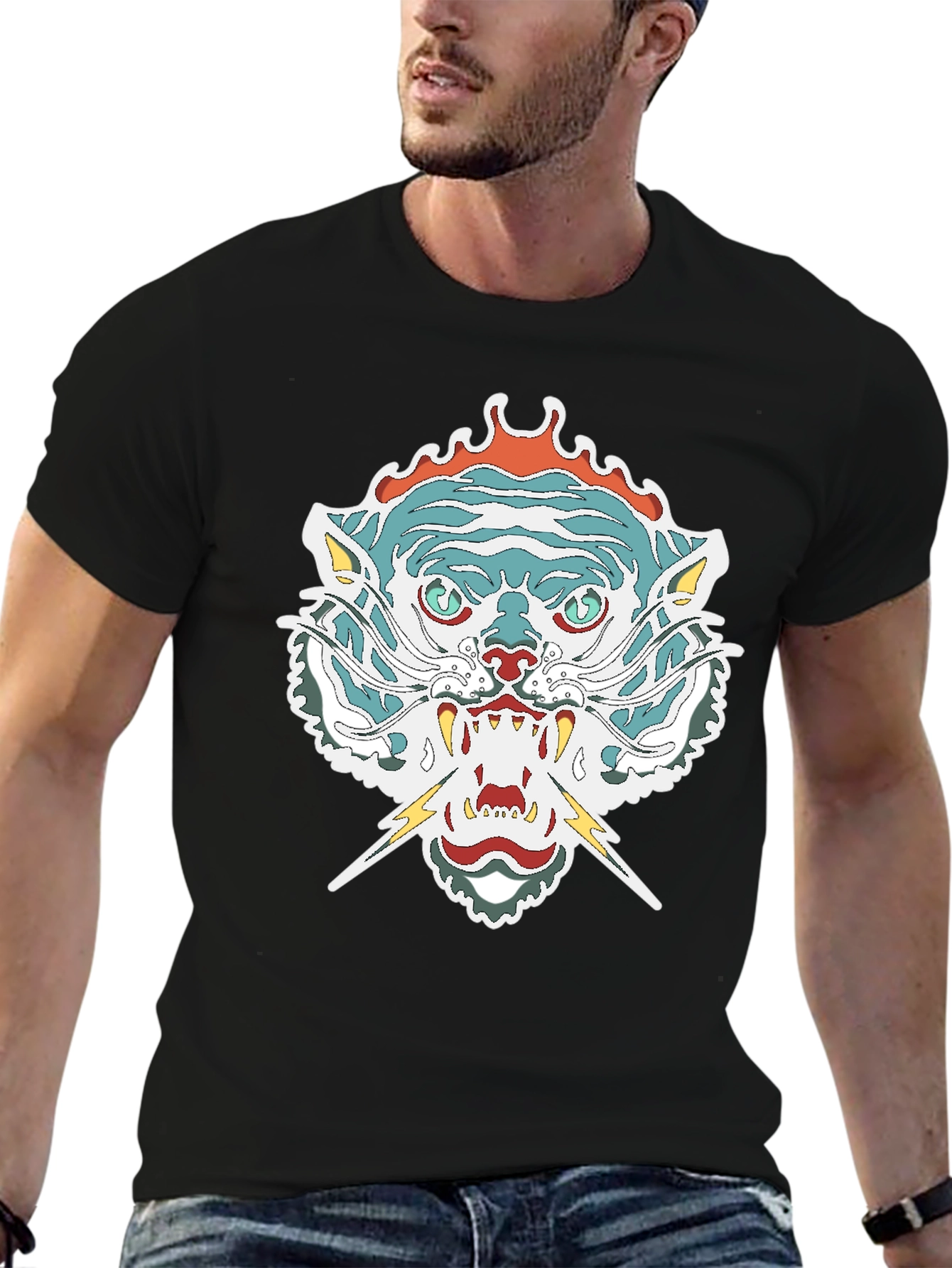 Mens Graphic Tee - Tiger Head Print