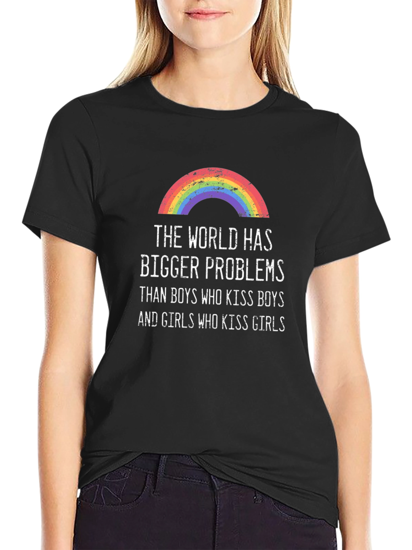 Rainbow Graphic Tee - World Has Bigger Problems T-Shirt
