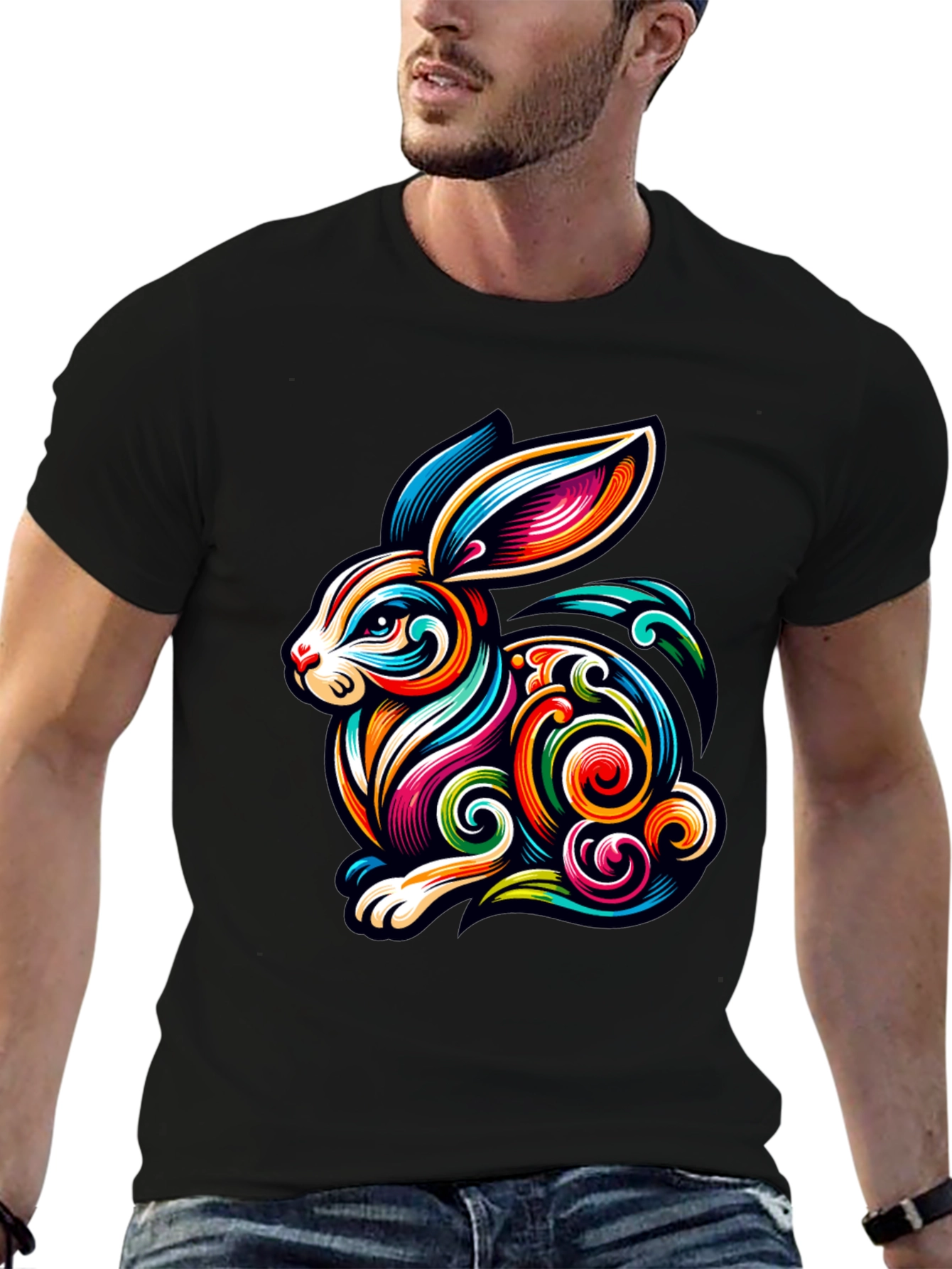 Vibrant Rabbit Graphic Tee - Stylish Mens T-Shirt