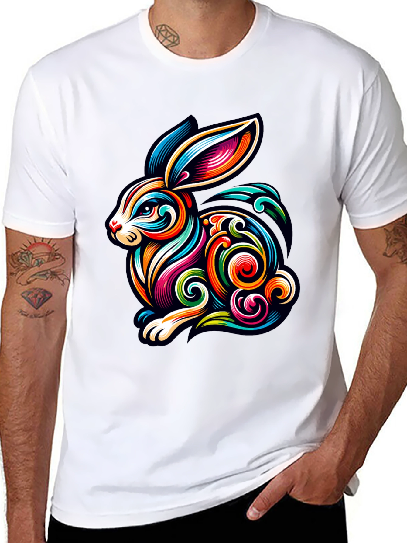 Vibrant Rabbit Graphic Tee - Stylish Mens T-Shirt