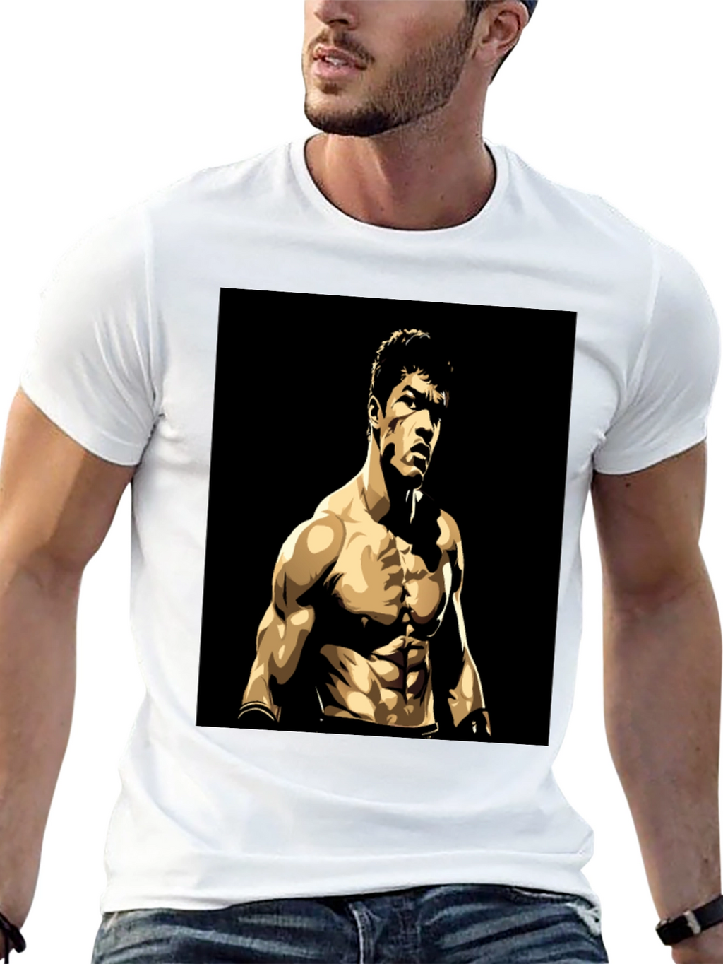Black T-Shirt with Muscular Boxer Graphic