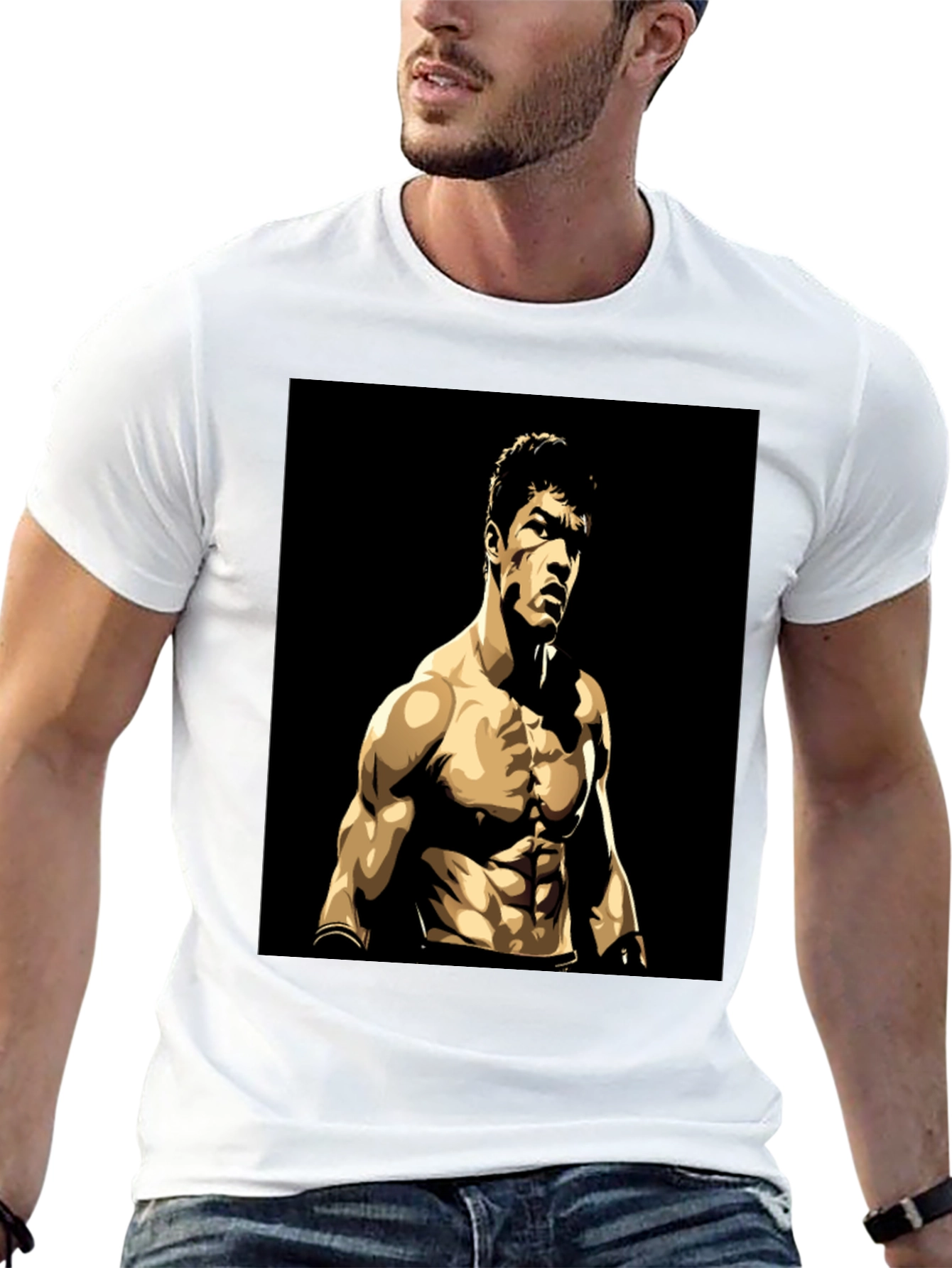 Black T-Shirt with Muscular Boxer Graphic