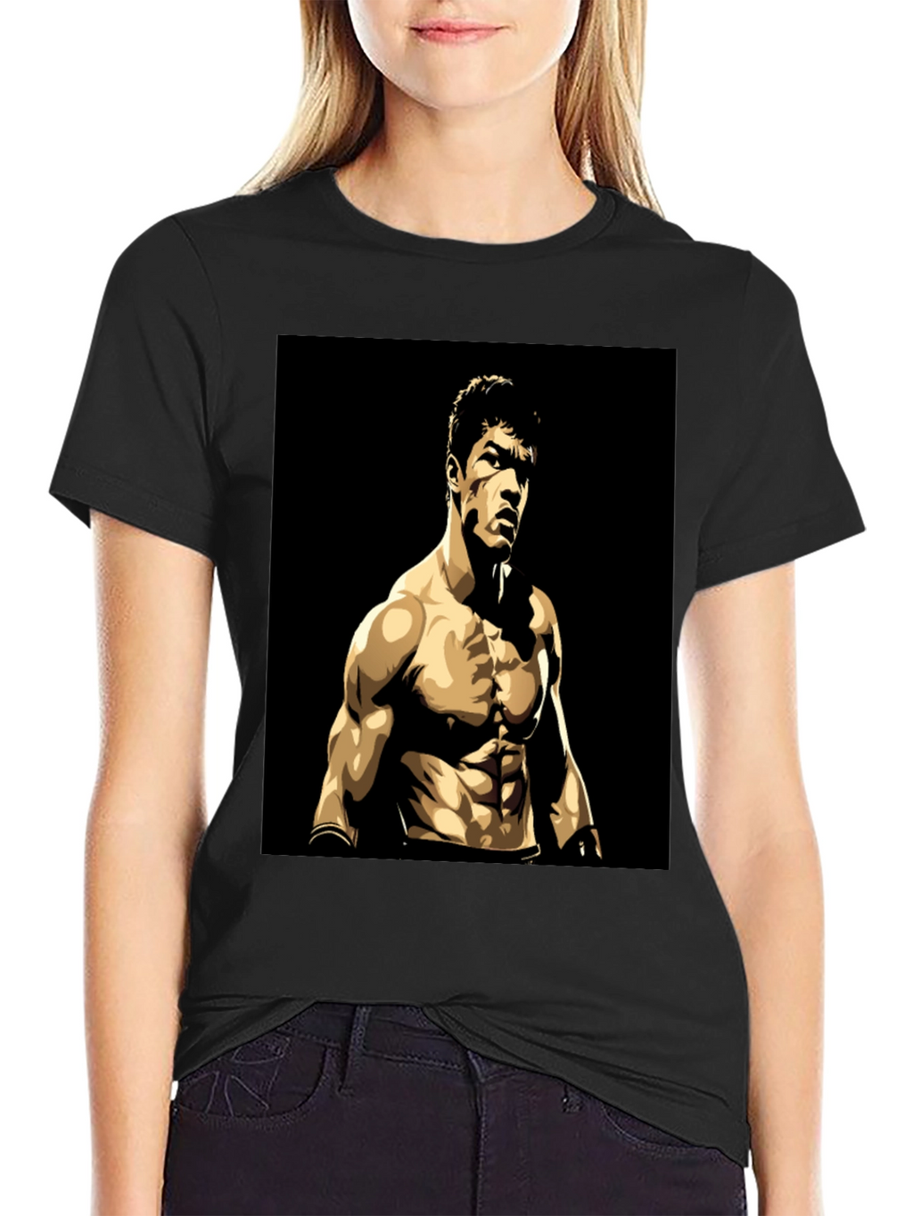 Black T-Shirt with Muscular Boxer Graphic