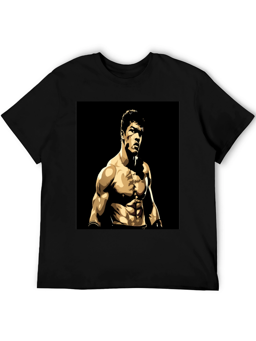 Black T-Shirt with Muscular Boxer Graphic
