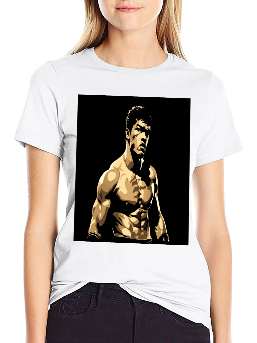Black T-Shirt with Muscular Boxer Graphic