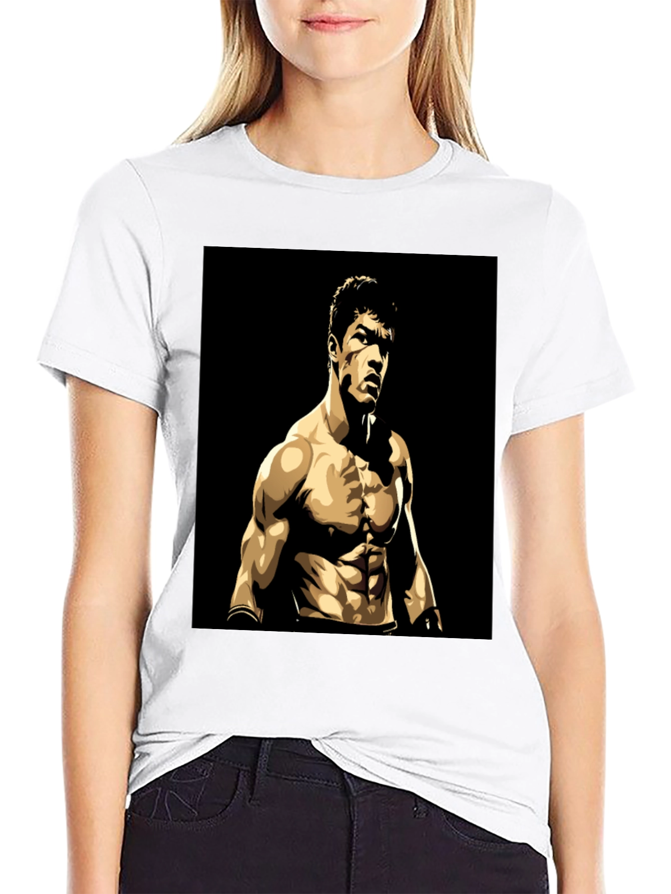 Black T-Shirt with Muscular Boxer Graphic