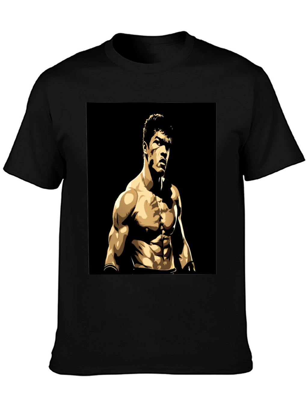 Black T-Shirt with Muscular Boxer Graphic
