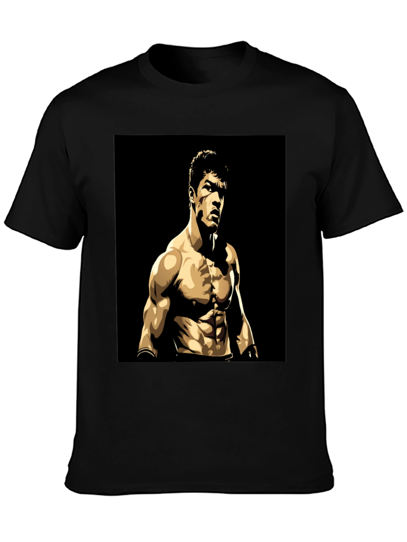 Black T-Shirt with Muscular Boxer Graphic