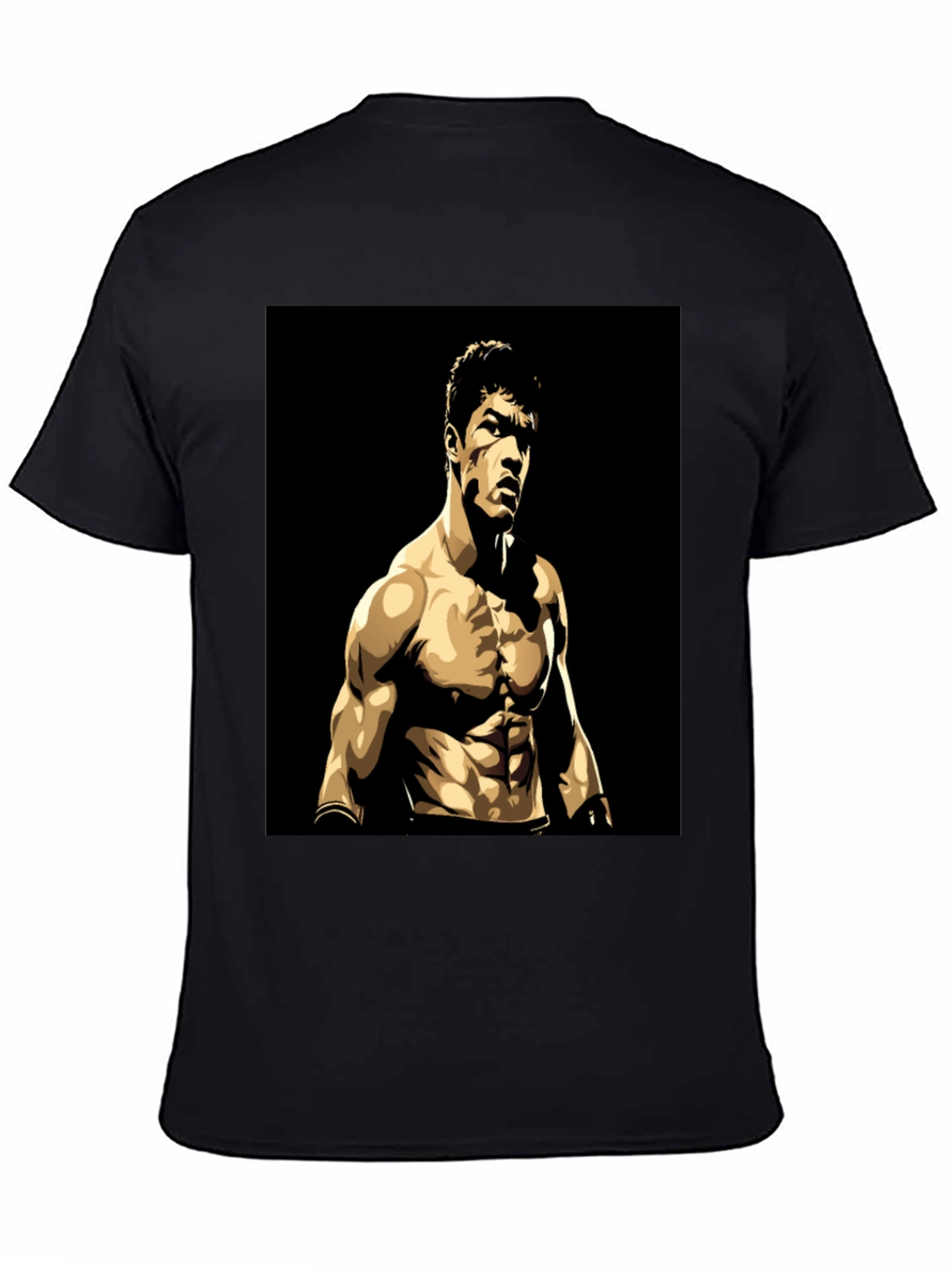 Black T-Shirt with Muscular Boxer Graphic