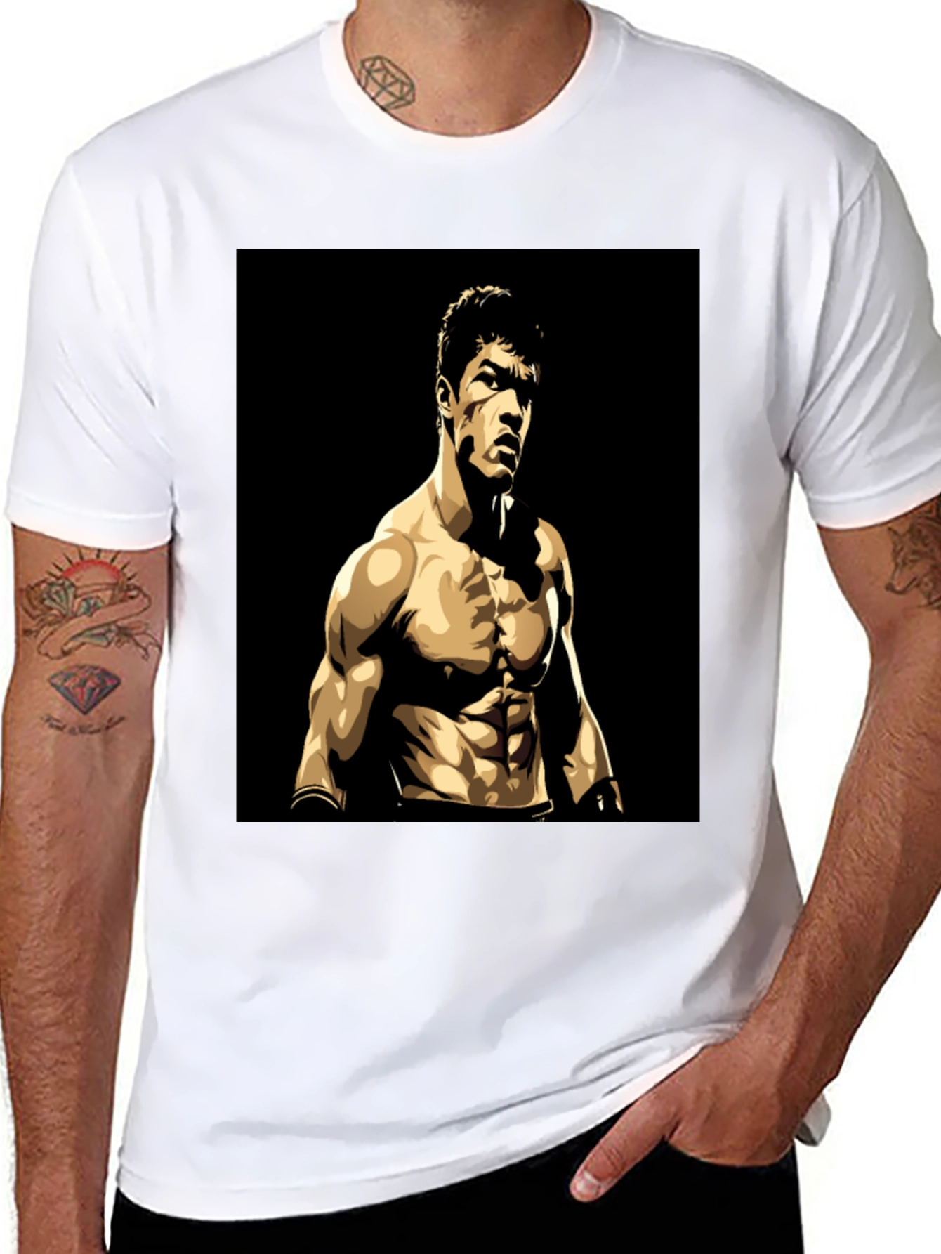 Black T-Shirt with Muscular Boxer Graphic