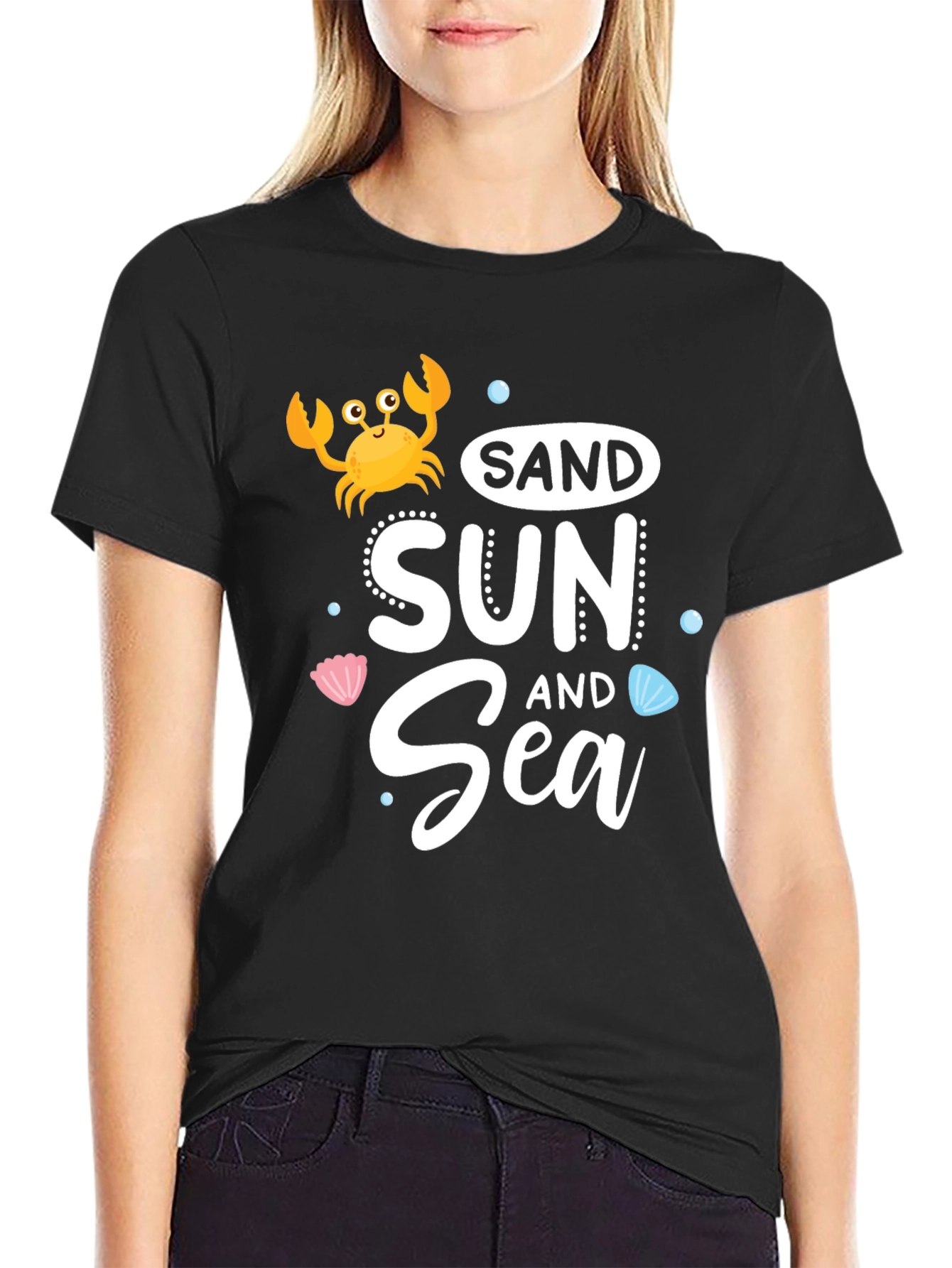 Sand Sun Sea Black Graphic T-Shirt