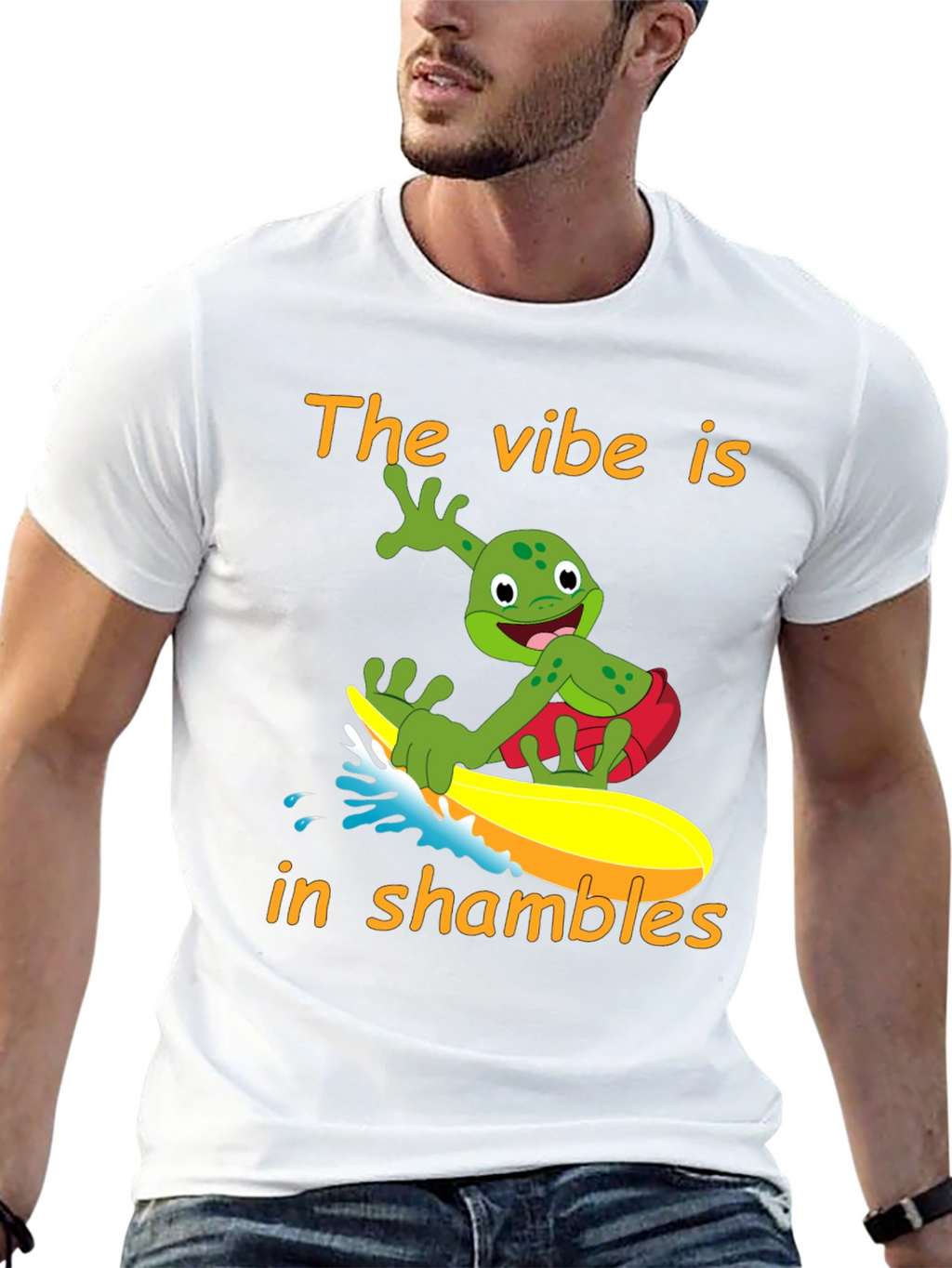 Vibe in Shambles Frog Surfing Graphic Tee