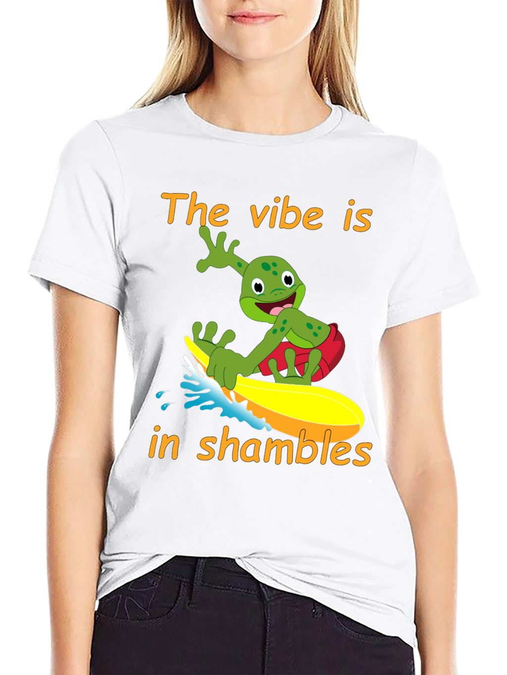 Vibe in Shambles Frog Surfing Graphic Tee