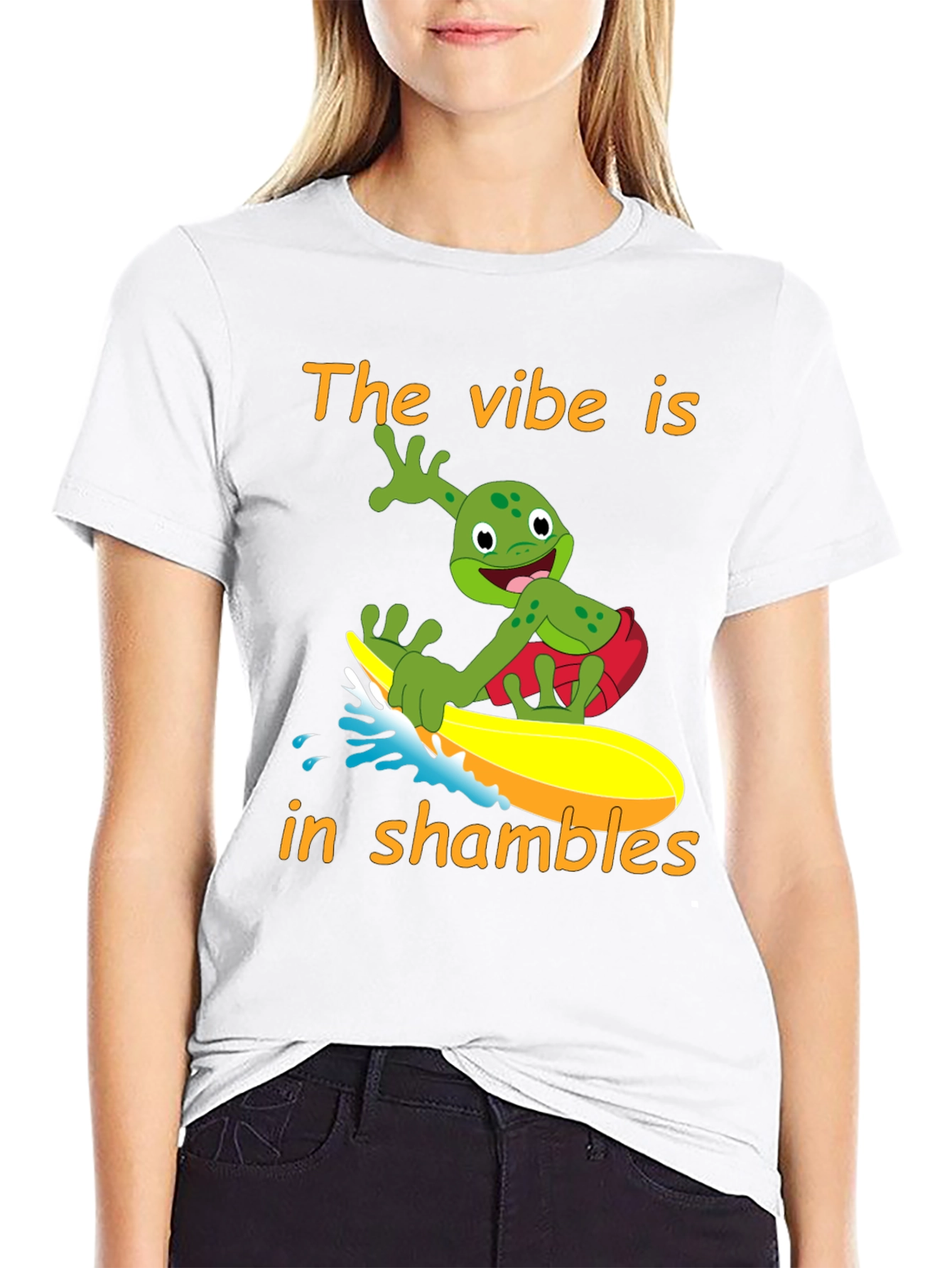 Vibe in Shambles Frog Surfing Graphic Tee