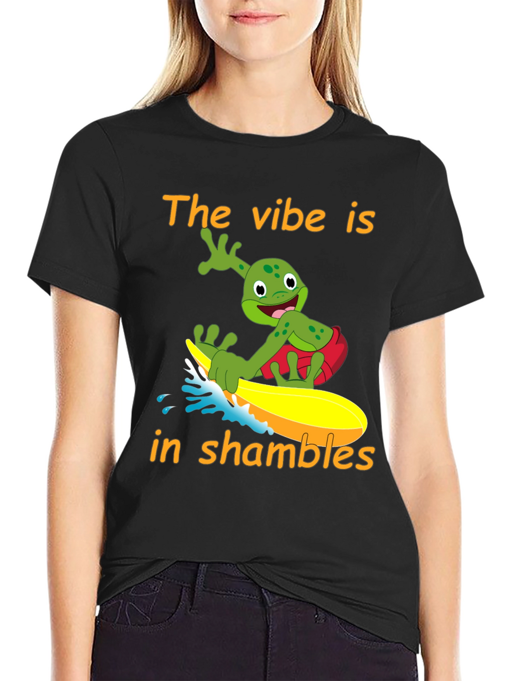 Vibe in Shambles Frog Surfing Graphic Tee