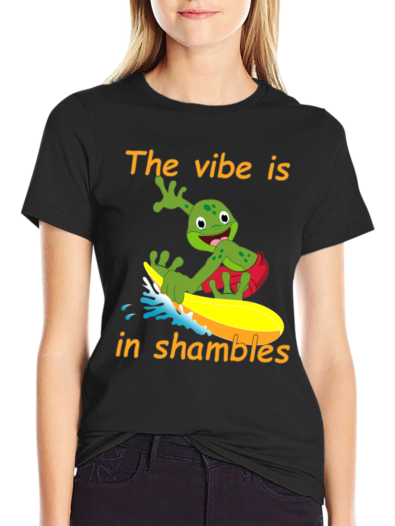 Vibe in Shambles Frog Surfing Graphic Tee
