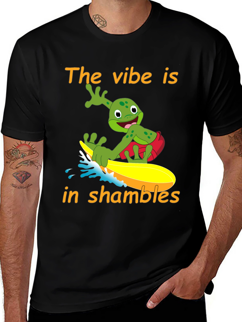 Vibe in Shambles Frog Surfing Graphic Tee