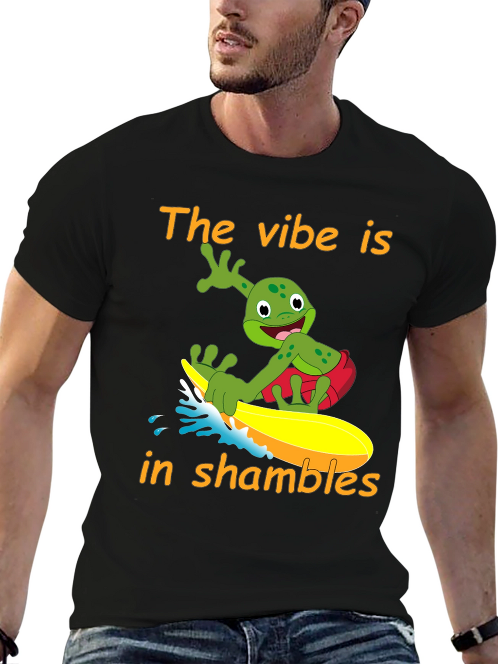 Vibe in Shambles Frog Surfing Graphic Tee