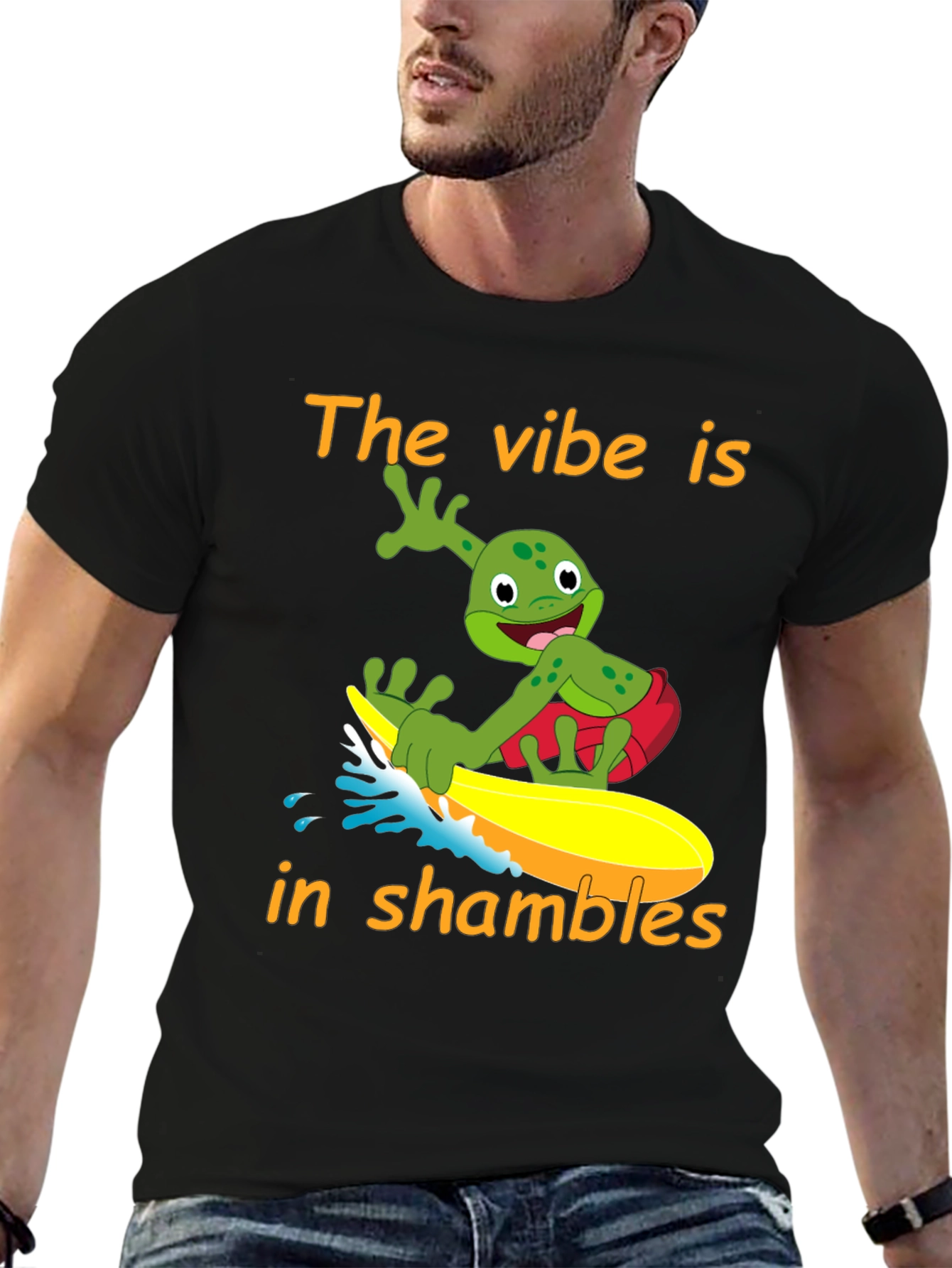 Vibe in Shambles Frog Surfing Graphic Tee