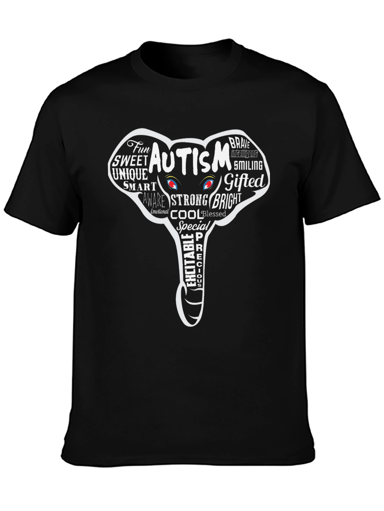 Autism Awareness Elephant Graphic Tee - Black