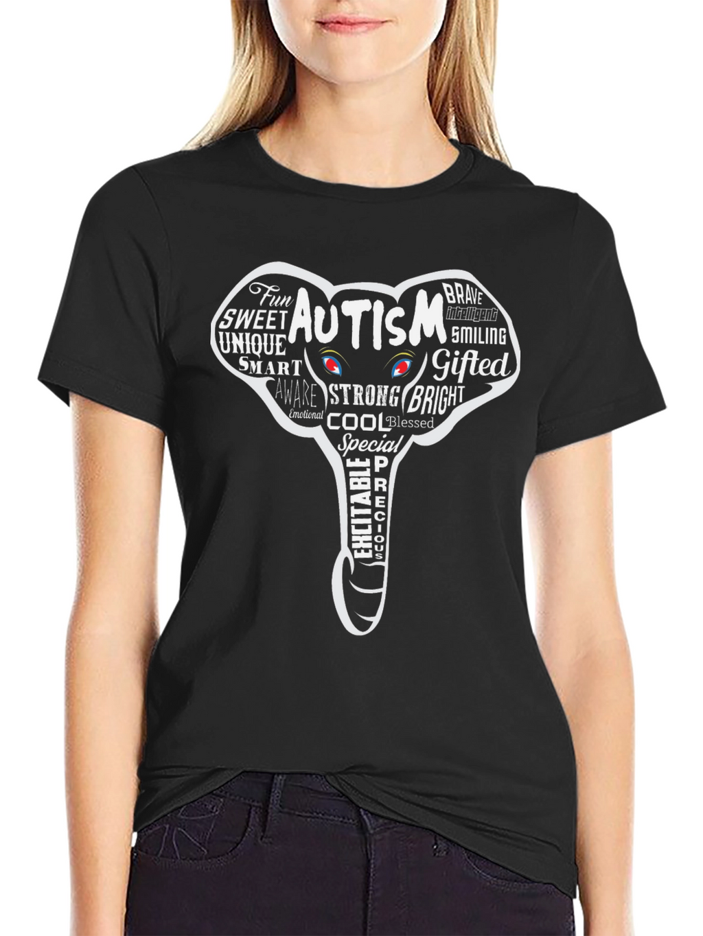Autism Awareness Elephant Graphic Tee - Black