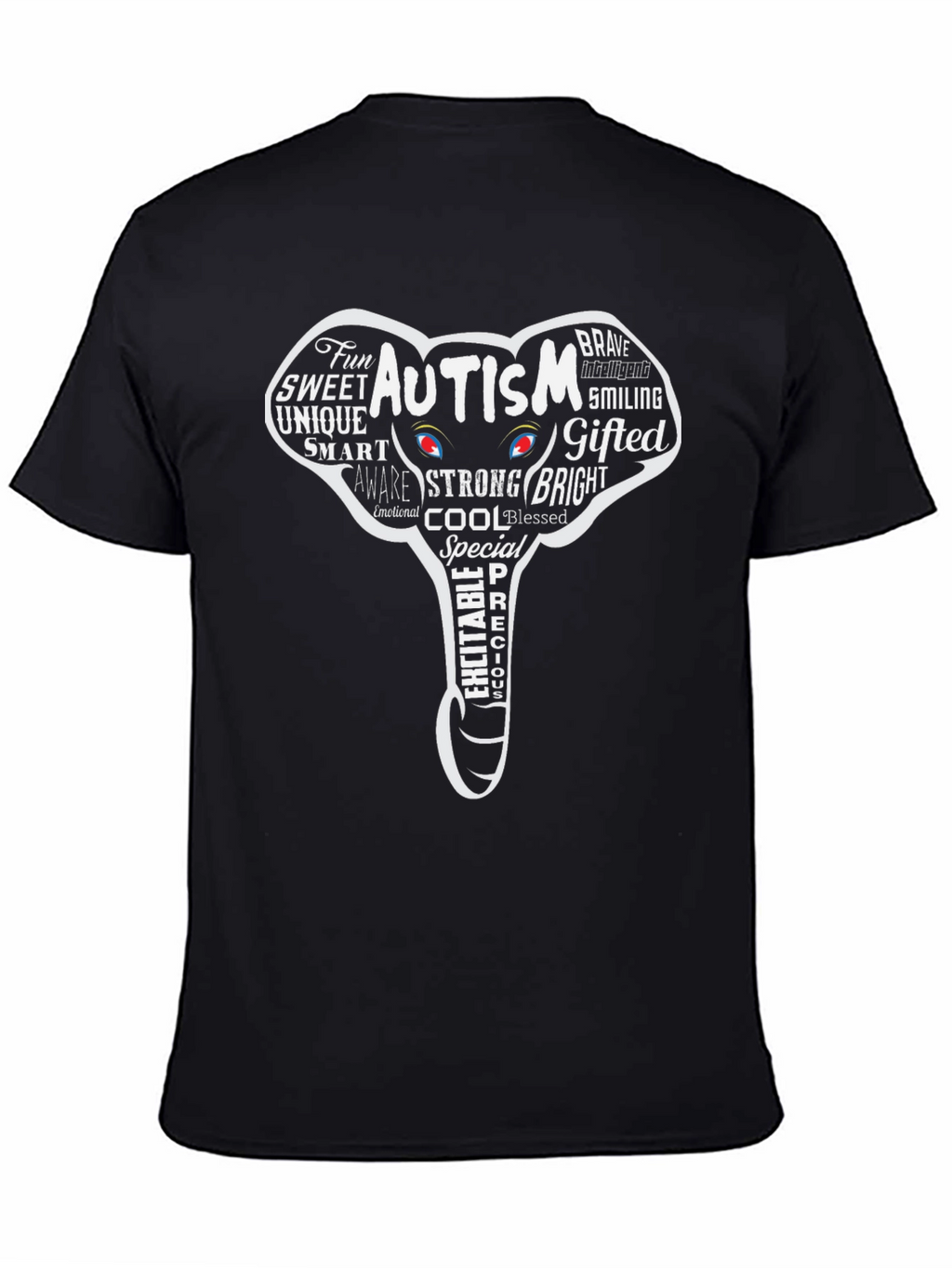 Autism Awareness Elephant Graphic Tee - Black