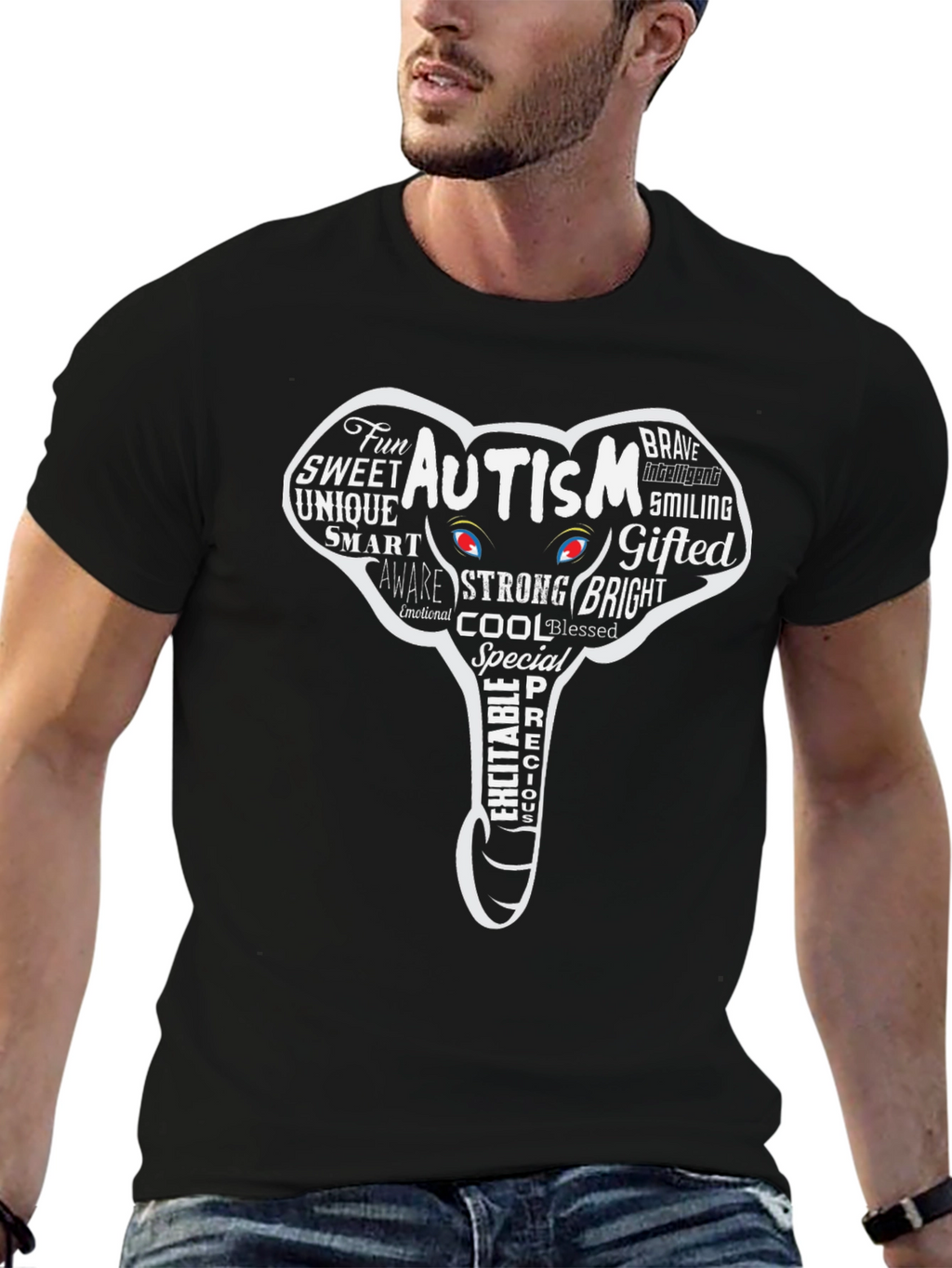 Autism Awareness Elephant Graphic Tee - Black