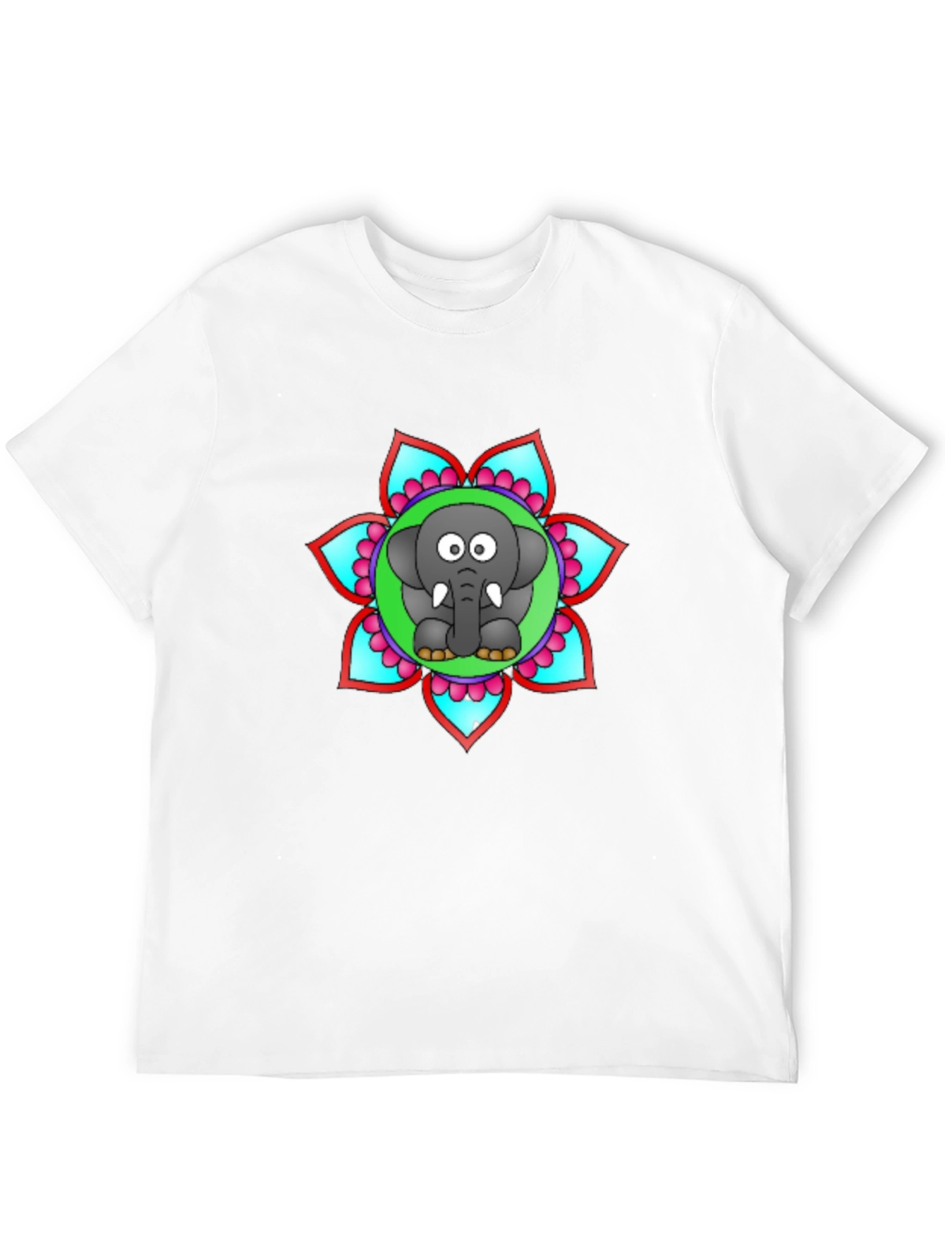 Cartoon Elephant Mandala Graphic Black T-Shirt