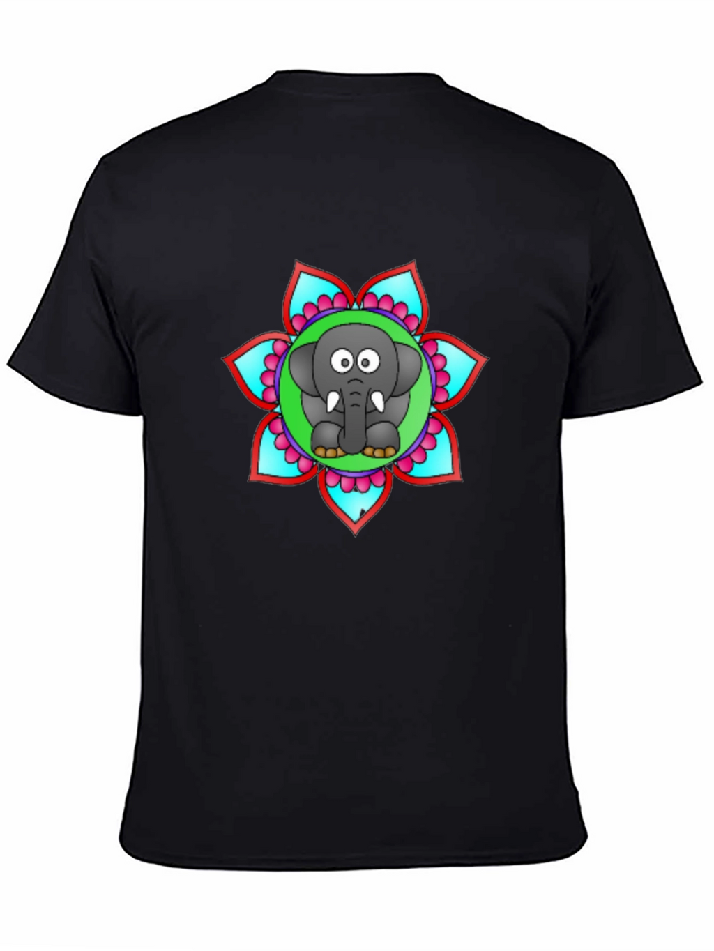 Cartoon Elephant Mandala Graphic Black T-Shirt