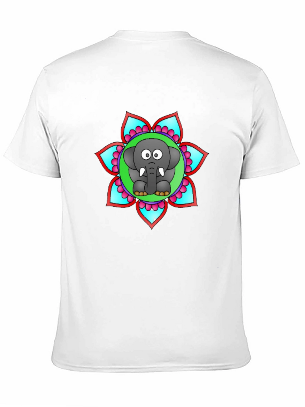 Cartoon Elephant Mandala Graphic Black T-Shirt