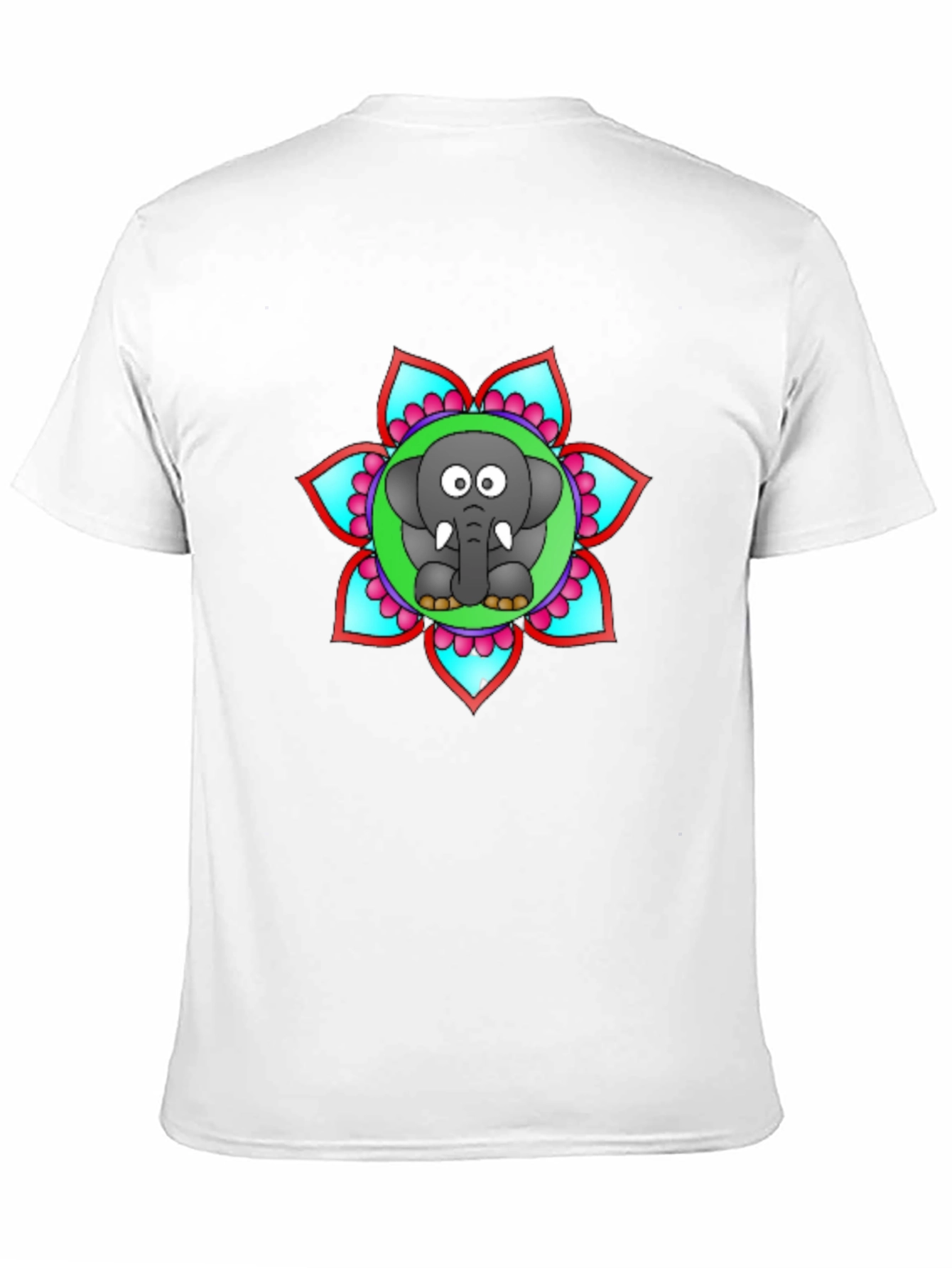 Cartoon Elephant Mandala Graphic Black T-Shirt