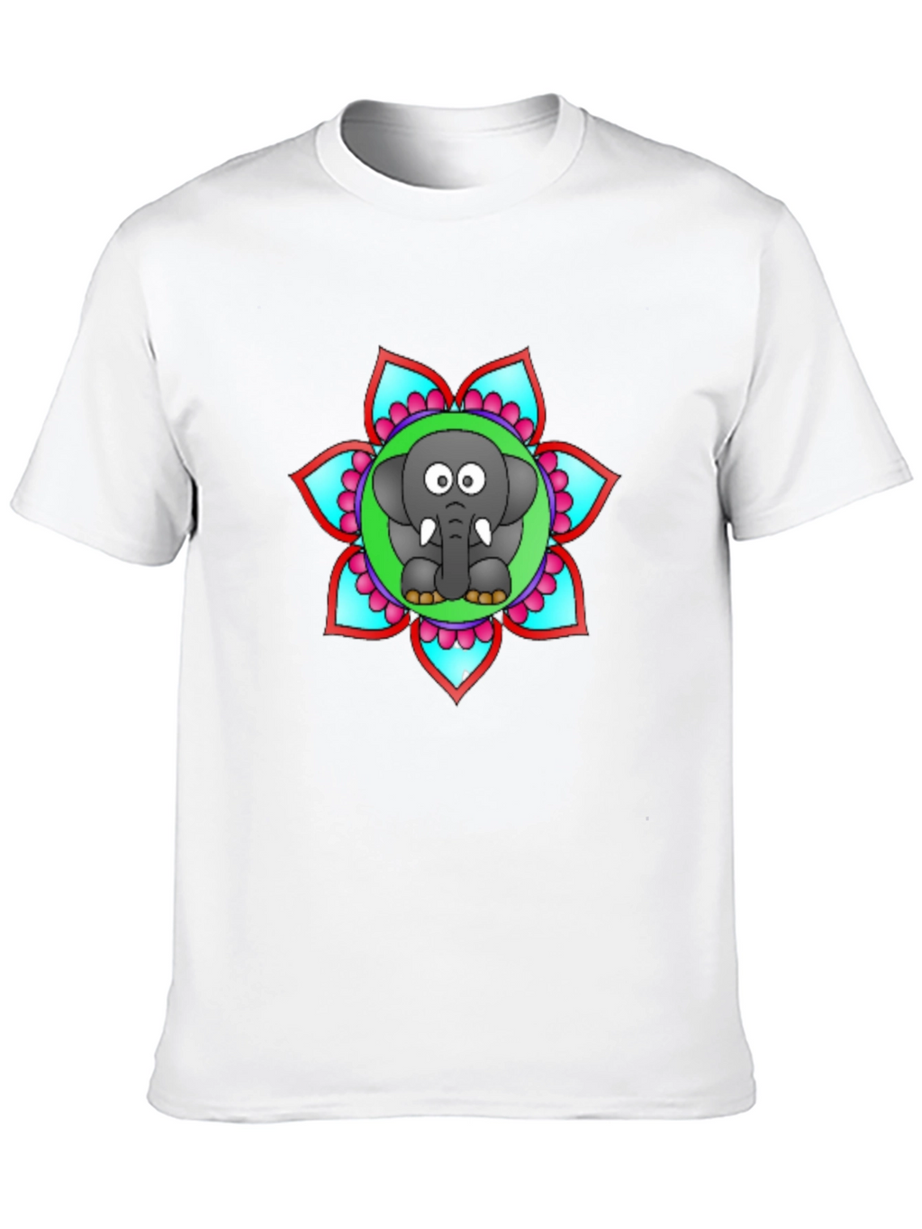 Cartoon Elephant Mandala Graphic Black T-Shirt