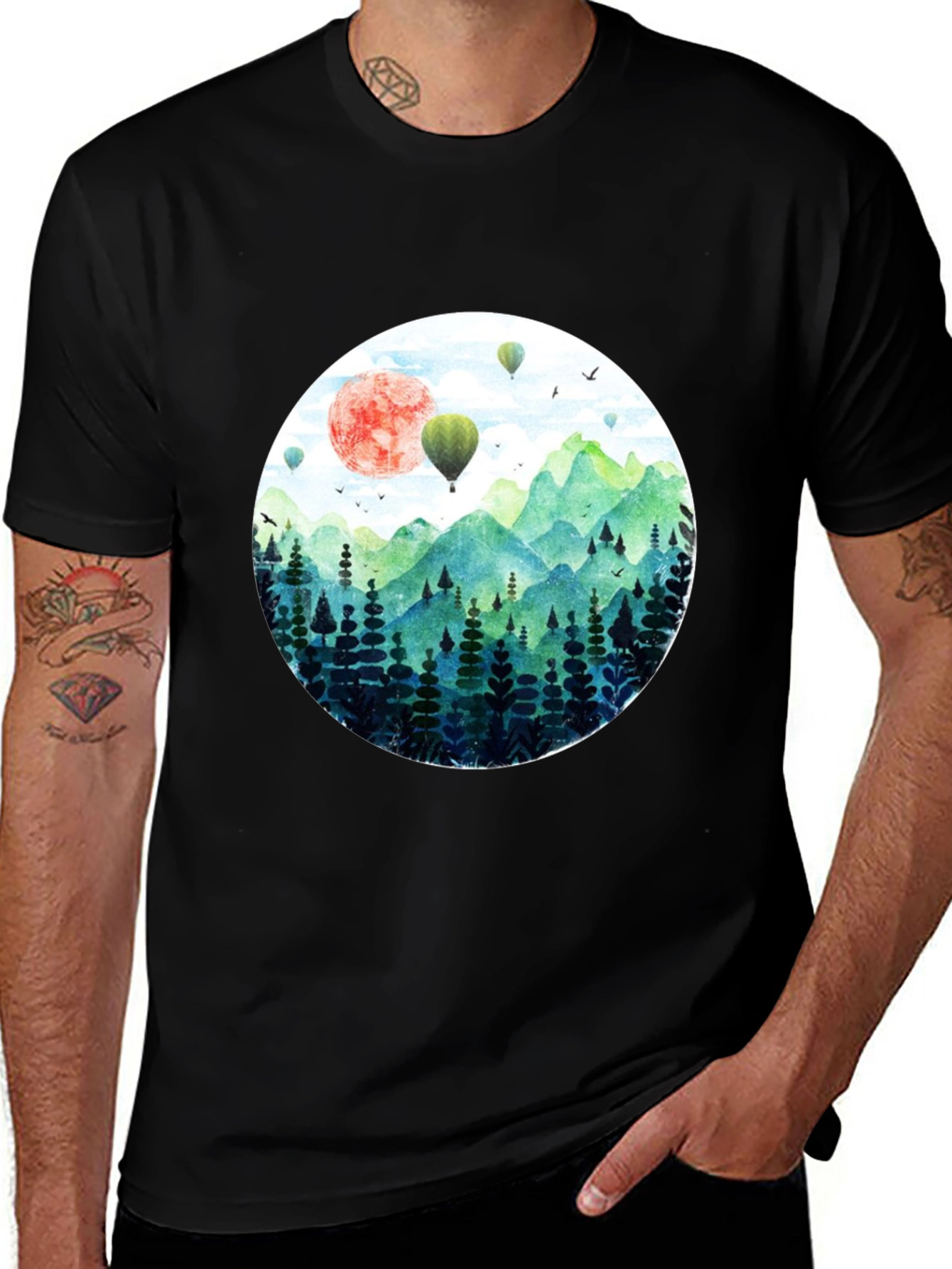 Nature Scene Graphic Tee - Mens Black T-Shirt